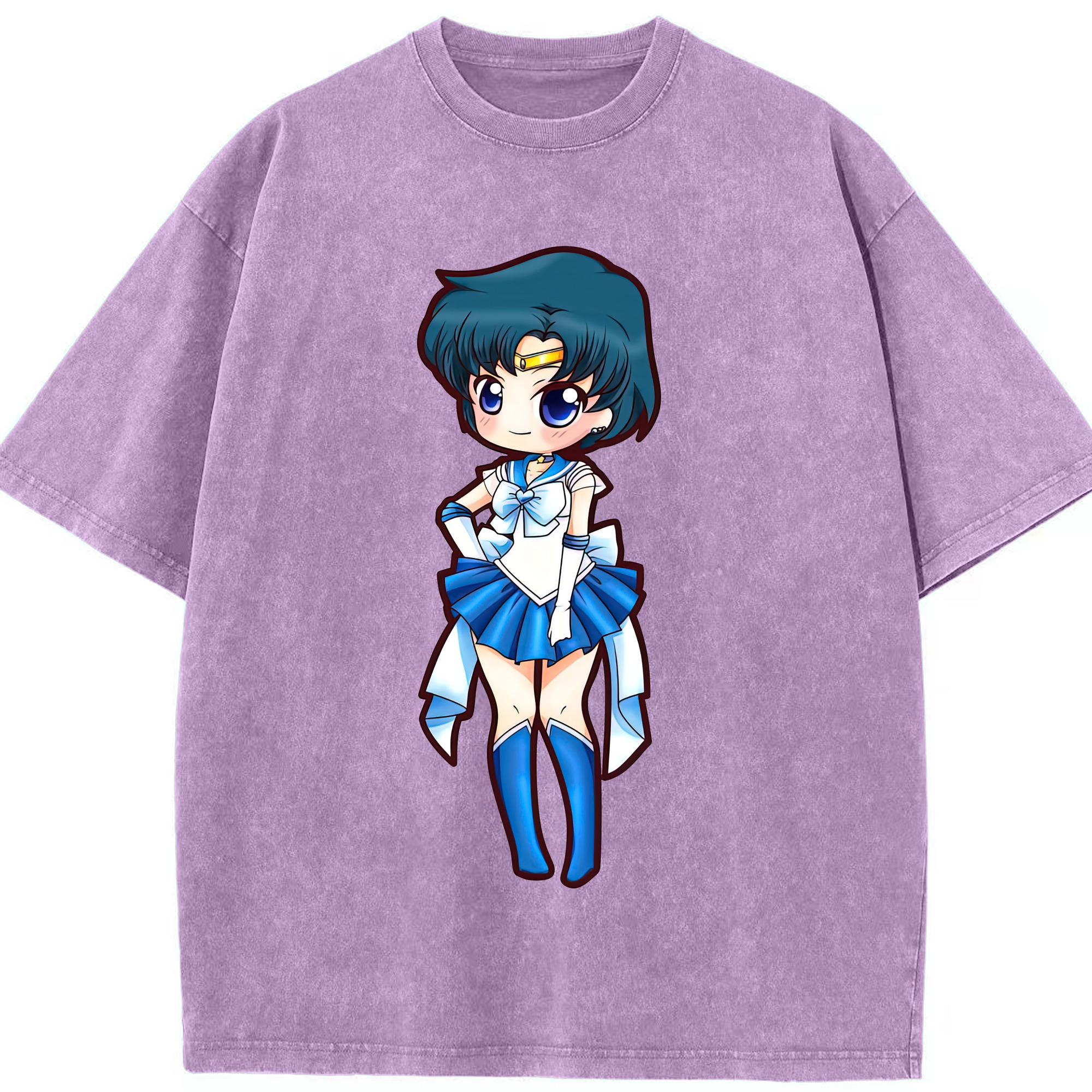 （画像用） 美少女戦士セーラームーン 水野 亜美 みずの あみ Sailor Moon Mizuno Ami 綿100% ヴィンテージ風 半袖Tシャツ（フロントプリント）