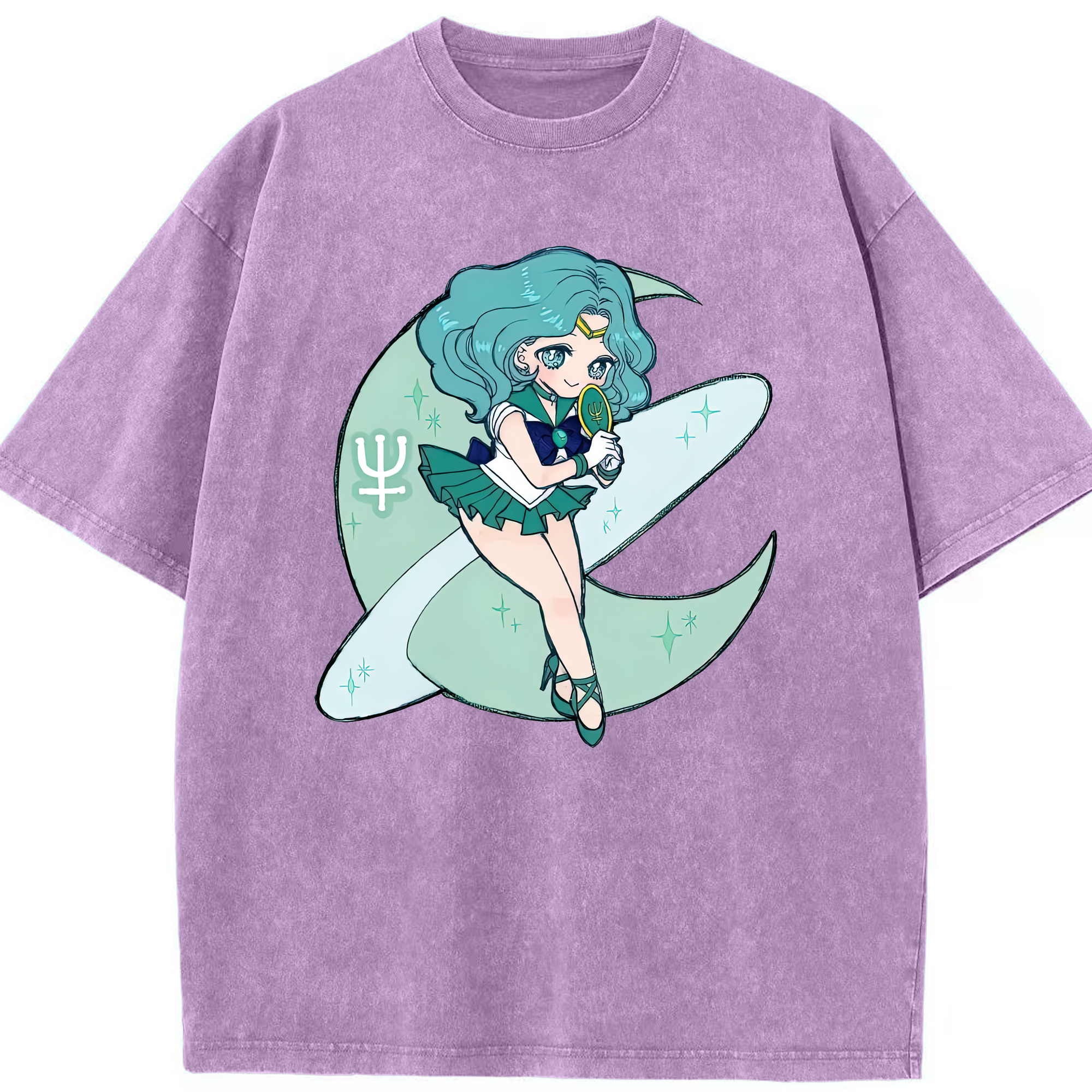 （画像用） 美少女戦士セーラームーン 海王 みちる（かいおう みちる） Sailor Moon Kaiou Michiru 綿100% ヴィンテージ風 半袖Tシャツ（フロントプリント）