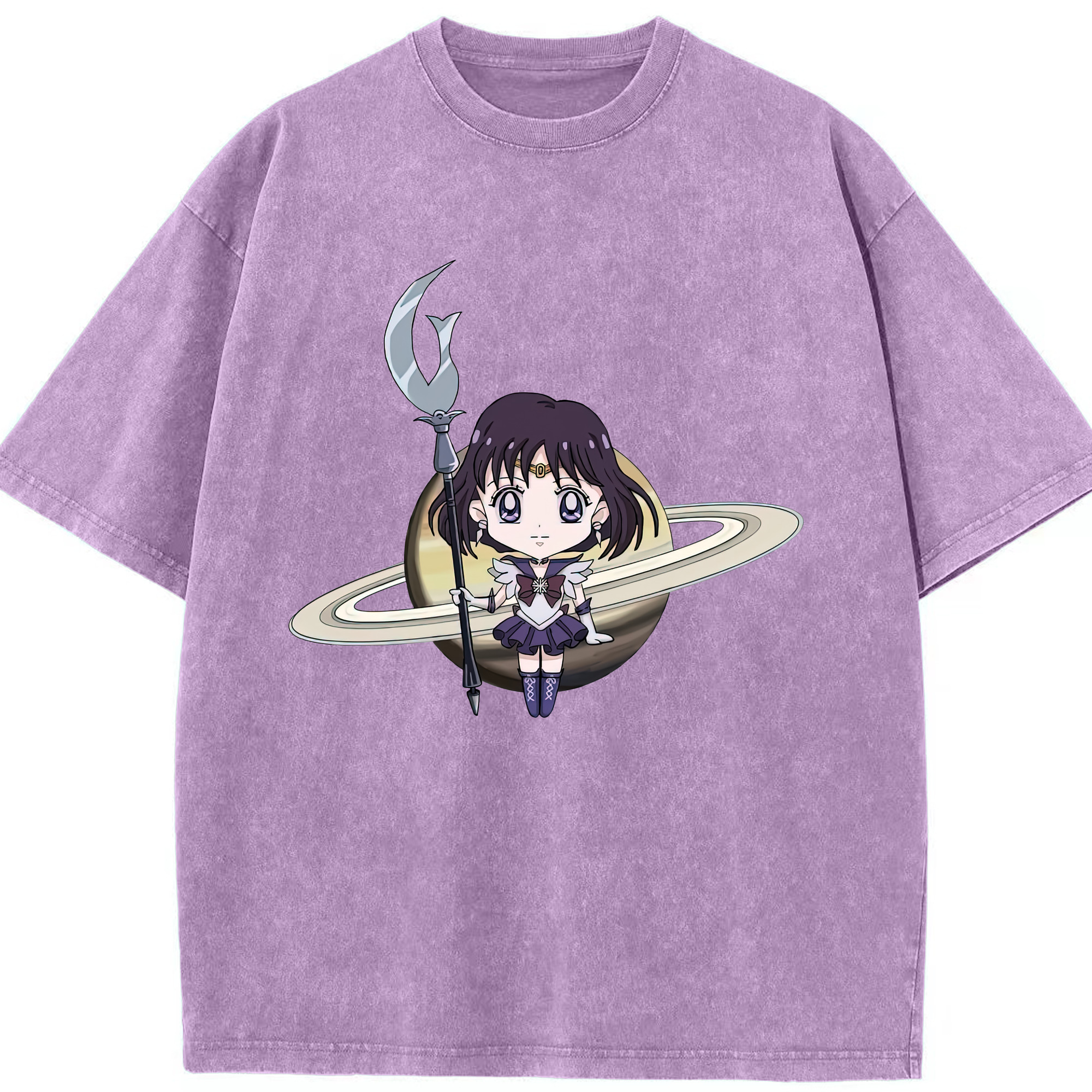 （画像用） 美少女戦士セーラームーン 土萠ほたる Sailor Moon Tomoe Hotaru （セーラーサターン；Sailor Saturn） 綿100% ヴィンテージ風 半袖Tシャツ（フロントプリント）