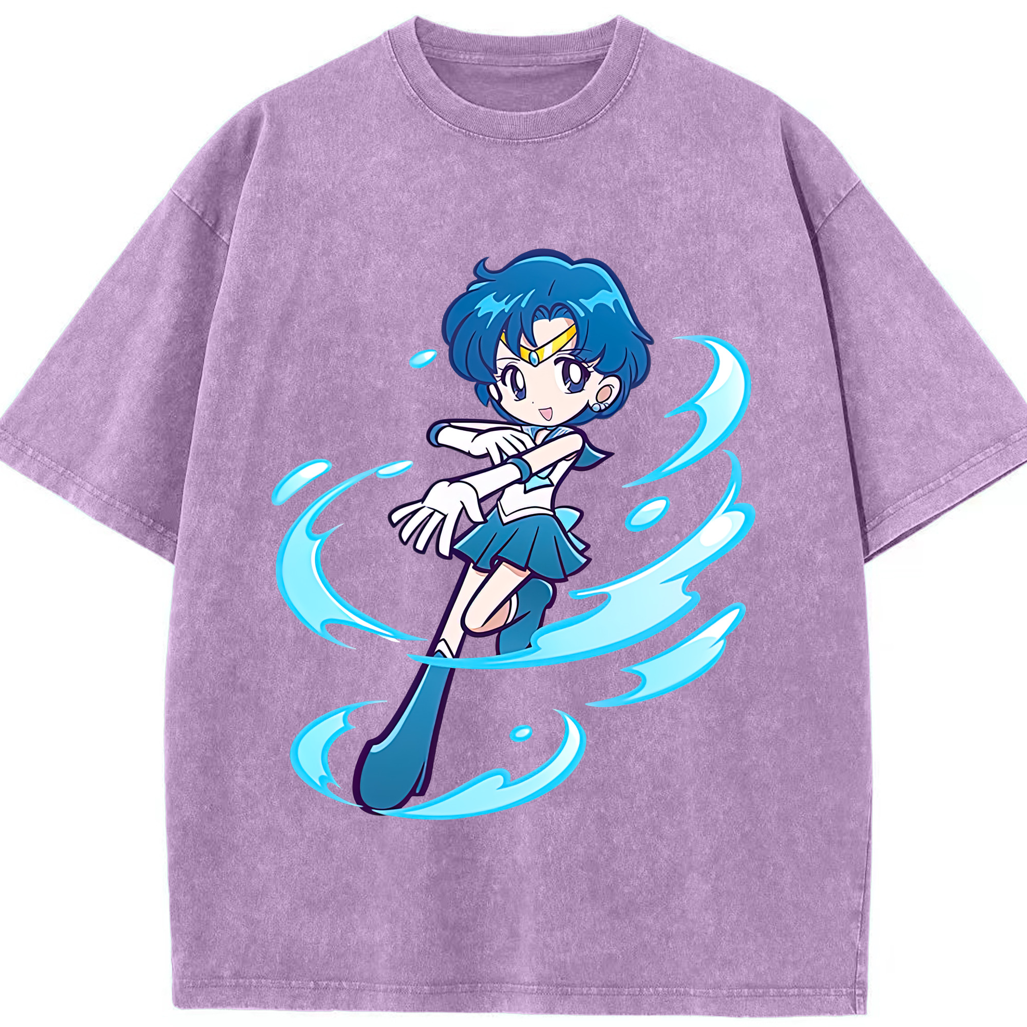 （画像用） 美少女戦士セーラームーン 水野 亜美 みずの あみ Sailor Moon Mizuno Ami 綿100% ヴィンテージ風 半袖Tシャツ（フロントプリント）