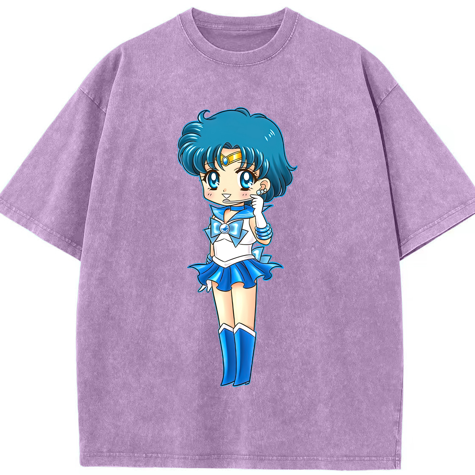 （画像用） 美少女戦士セーラームーン 水野 亜美 みずの あみ Sailor Moon Mizuno Ami 綿100% ヴィンテージ風 半袖Tシャツ（フロントプリント）