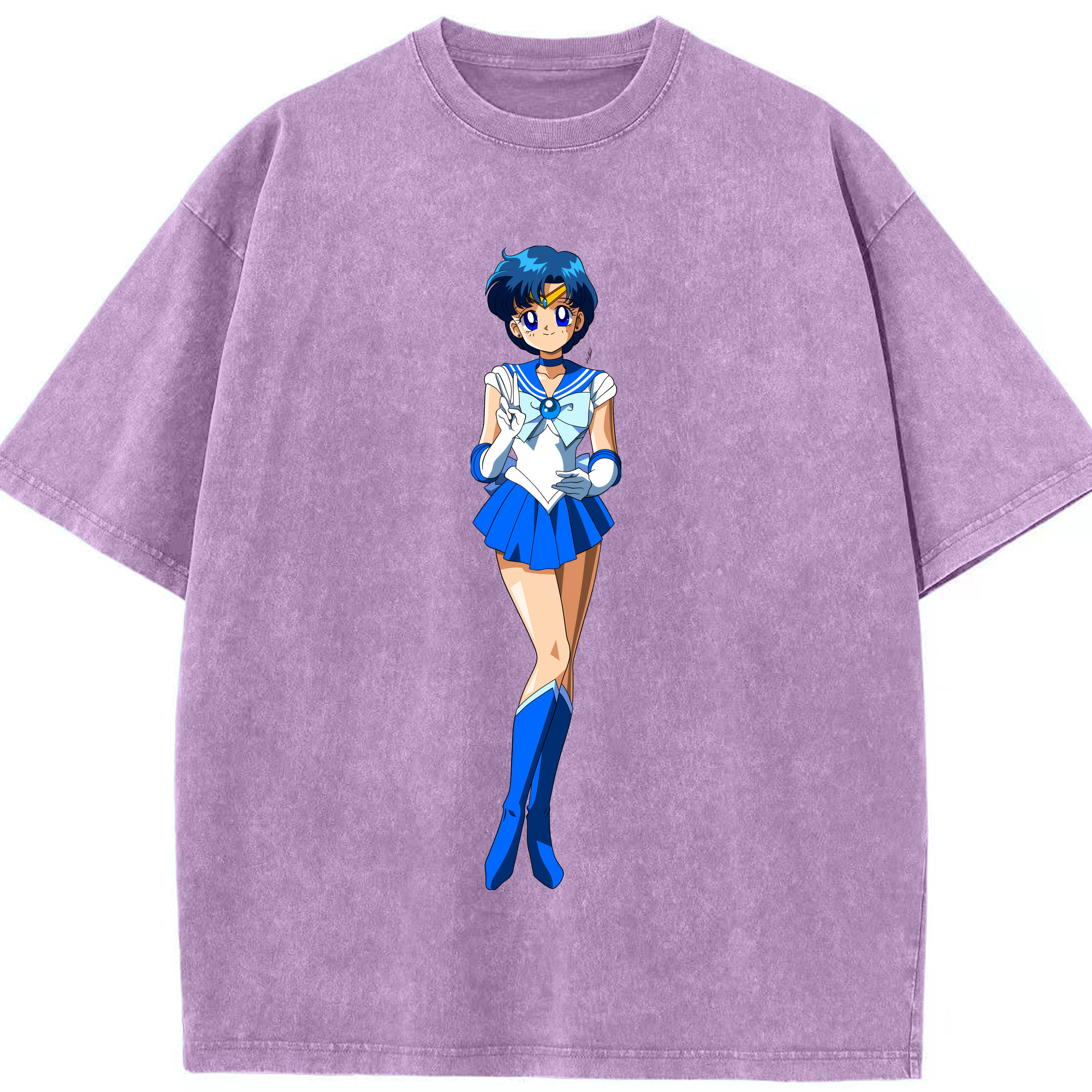 （画像用） 美少女戦士セーラームーン 水野 亜美 みずの あみ Sailor Moon Mizuno Ami 綿100% ヴィンテージ風 半袖Tシャツ（フロントプリント）
