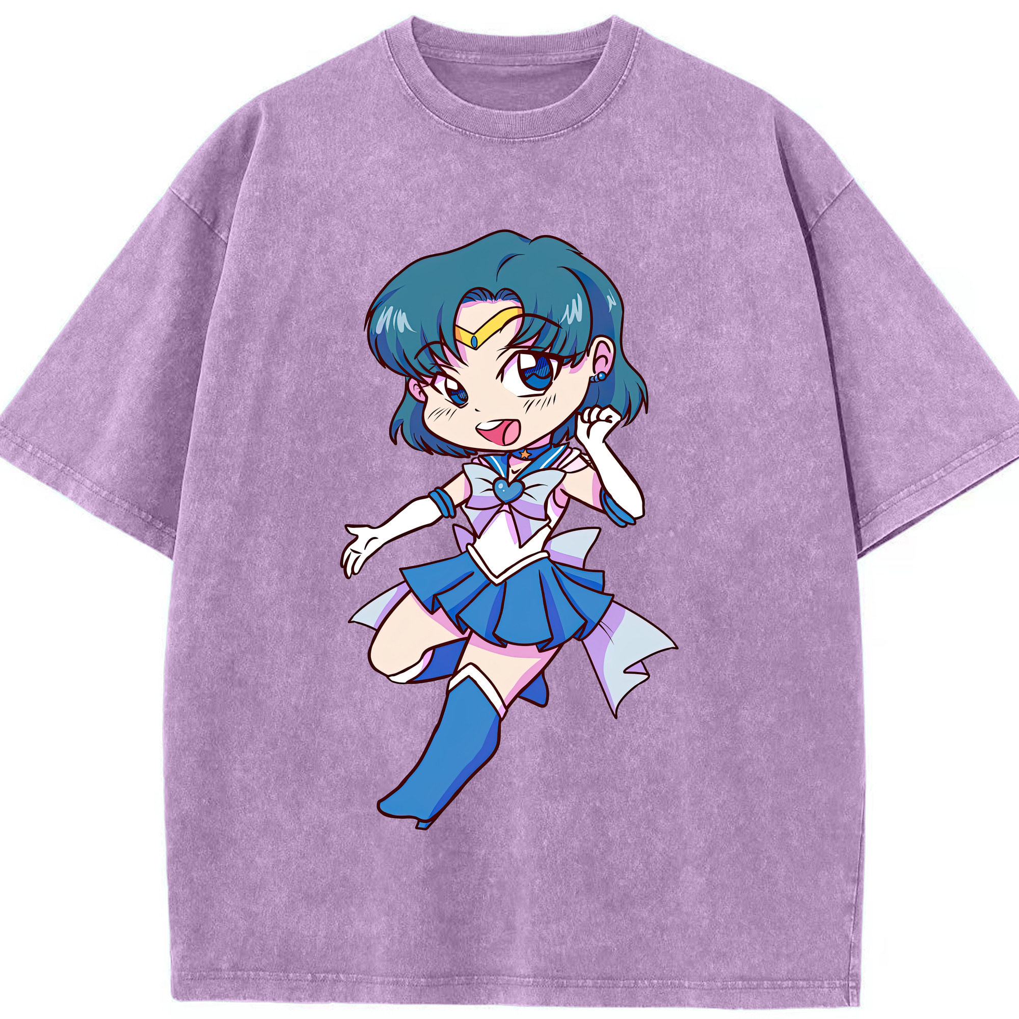 （画像用） 美少女戦士セーラームーン 水野 亜美 みずの あみ Sailor Moon Mizuno Ami 綿100% ヴィンテージ風 半袖Tシャツ（フロントプリント）