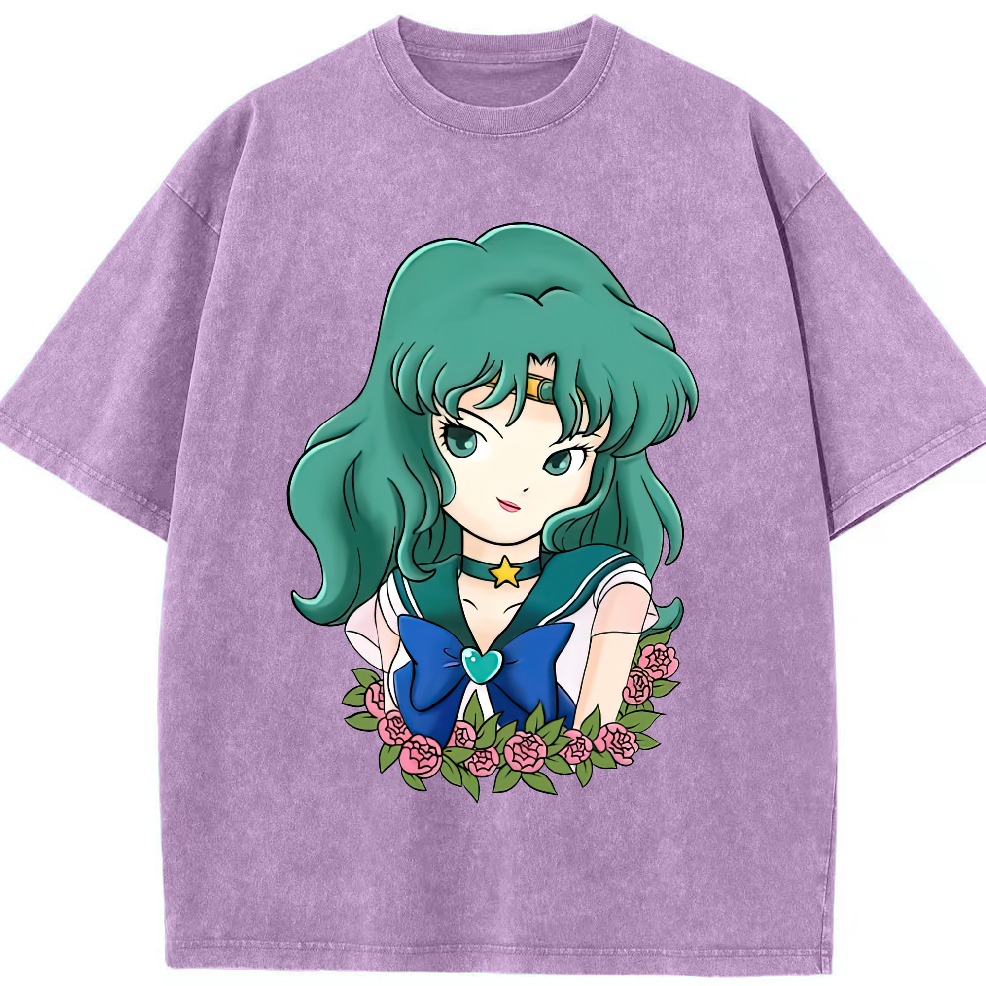 （画像用） 美少女戦士セーラームーン 海王 みちる（かいおう みちる） Sailor Moon Kaiou Michiru 綿100% ヴィンテージ風 半袖Tシャツ（フロントプリント）