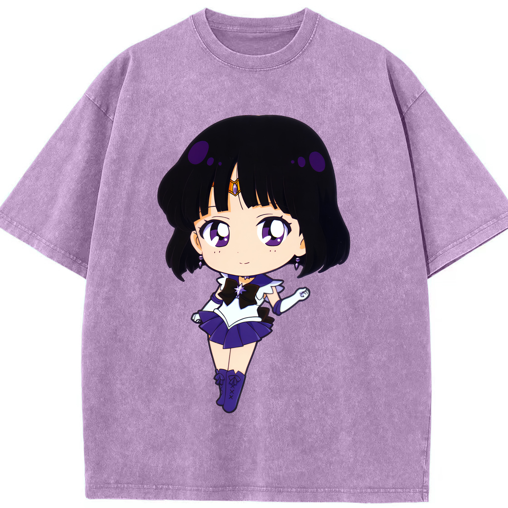 （画像用） 美少女戦士セーラームーン 土萠ほたる Sailor Moon Tomoe Hotaru （セーラーサターン；Sailor Saturn） 綿100% ヴィンテージ風 半袖Tシャツ（フロントプリント）