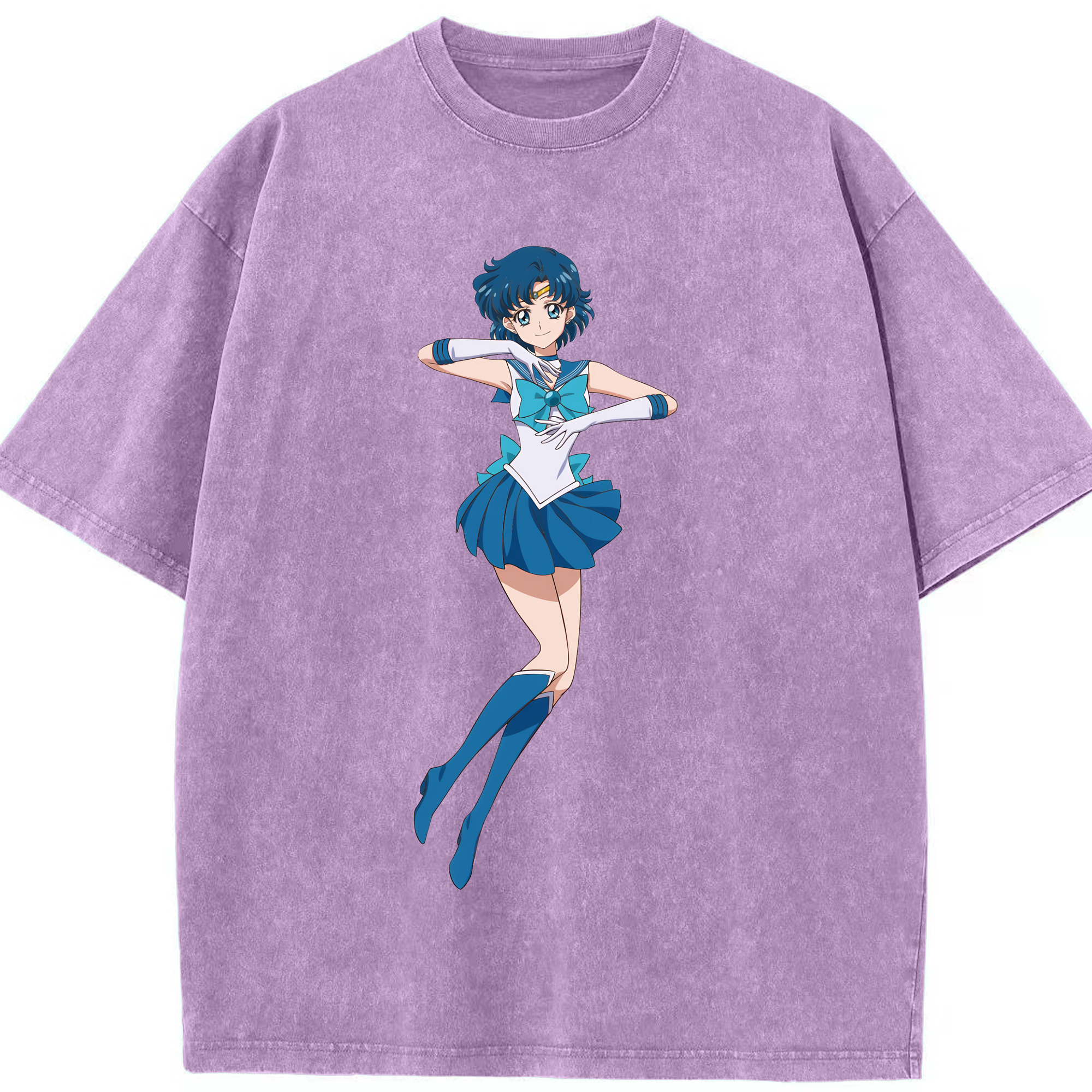 （画像用） 美少女戦士セーラームーン 水野 亜美 みずの あみ Sailor Moon Mizuno Ami 綿100% ヴィンテージ風 半袖Tシャツ（フロントプリント）
