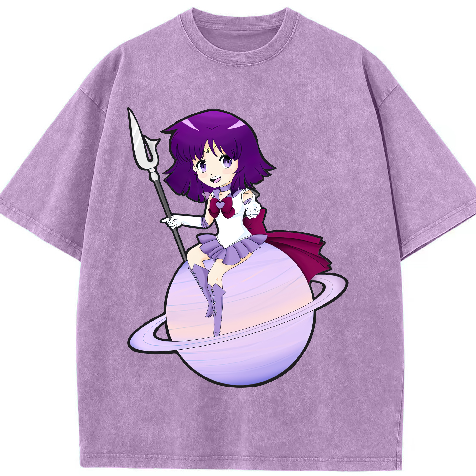 （画像用） 美少女戦士セーラームーン 土萠ほたる Sailor Moon Tomoe Hotaru （セーラーサターン；Sailor Saturn） 綿100% ヴィンテージ風 半袖Tシャツ（フロントプリント）