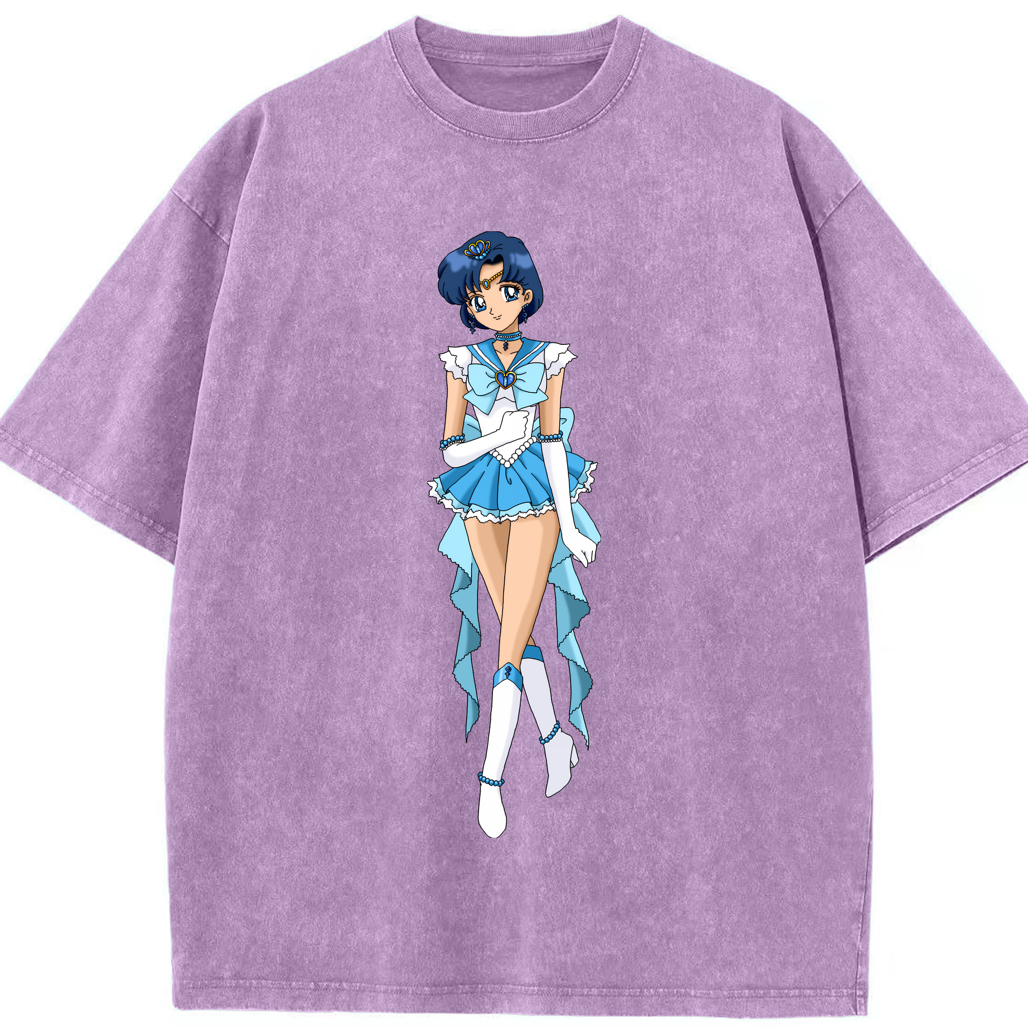 （画像用） 美少女戦士セーラームーン 水野 亜美 みずの あみ Sailor Moon Mizuno Ami 綿100% ヴィンテージ風 半袖Tシャツ（フロントプリント）