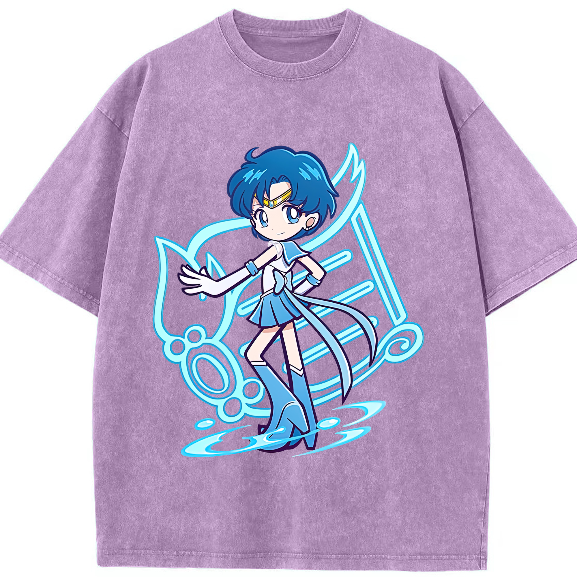 （画像用） 美少女戦士セーラームーン 水野 亜美 みずの あみ Sailor Moon Mizuno Ami 綿100% ヴィンテージ風 半袖Tシャツ（フロントプリント）