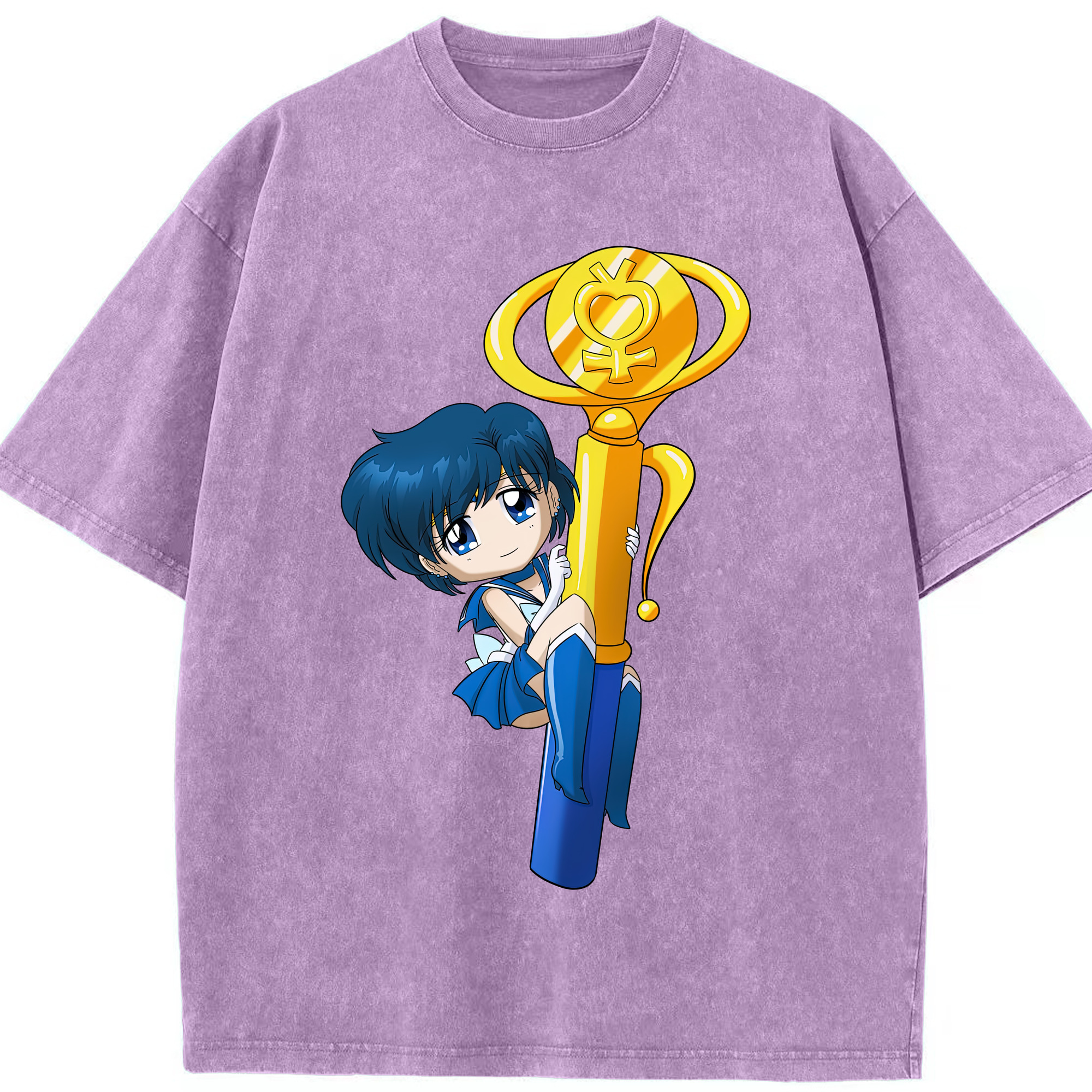 （画像用） 美少女戦士セーラームーン 水野 亜美 みずの あみ Sailor Moon Mizuno Ami 綿100% ヴィンテージ風 半袖Tシャツ（フロントプリント）