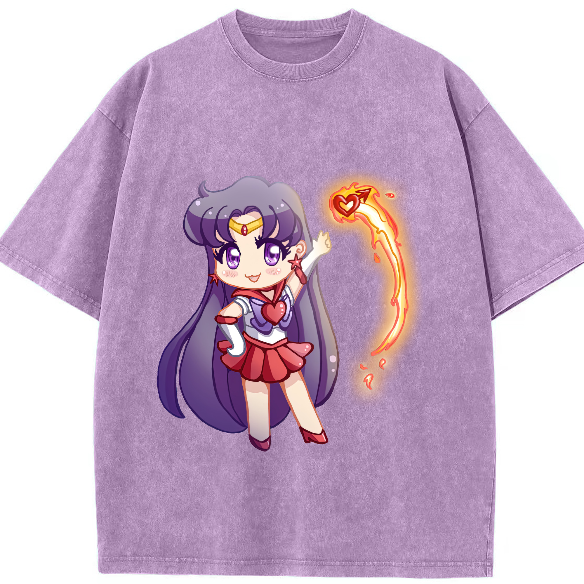 （画像用） 美少女戦士セーラームーン 火野レイ ひの レイ Sailor Moon Hino Rei （セーラーマーズ,Sailor Mars） 綿100% ヴィンテージ風 半袖Tシャツ（フロントプリント）