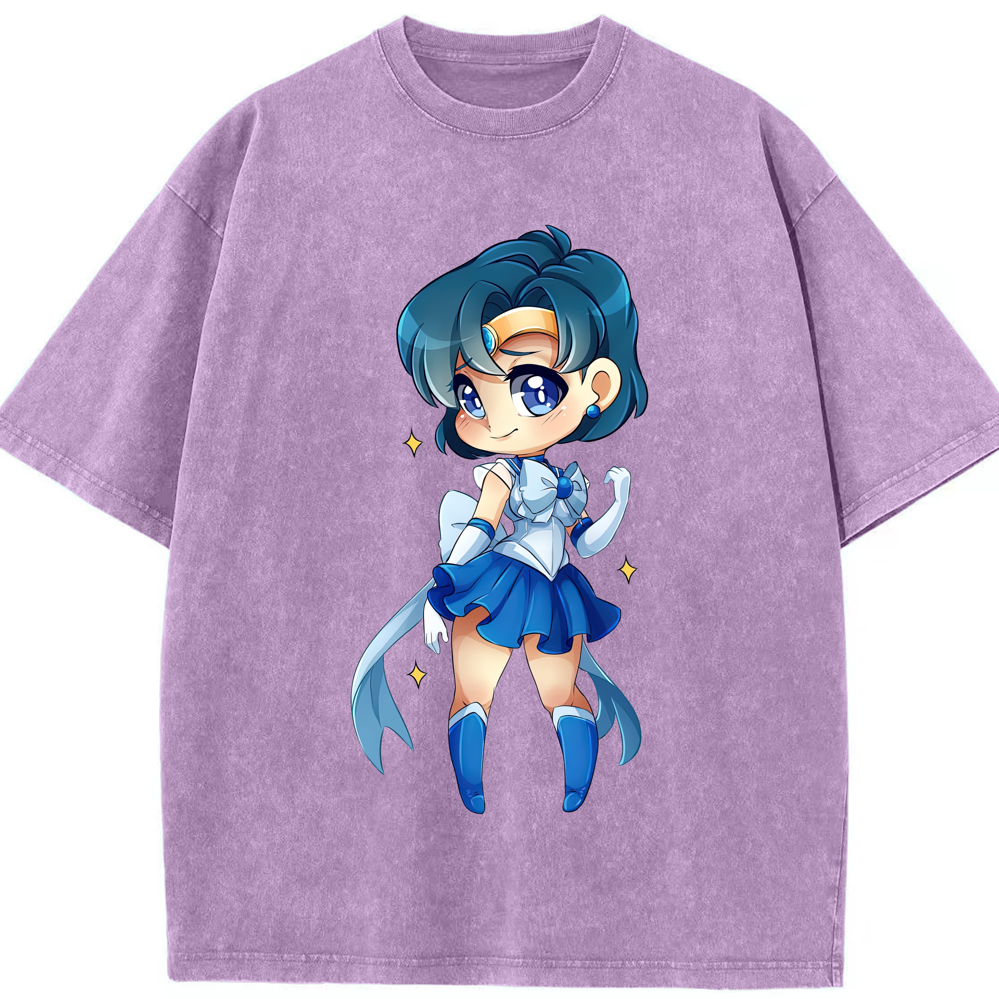 （画像用） 美少女戦士セーラームーン 水野 亜美 みずの あみ Sailor Moon Mizuno Ami 綿100% ヴィンテージ風 半袖Tシャツ（フロントプリント）