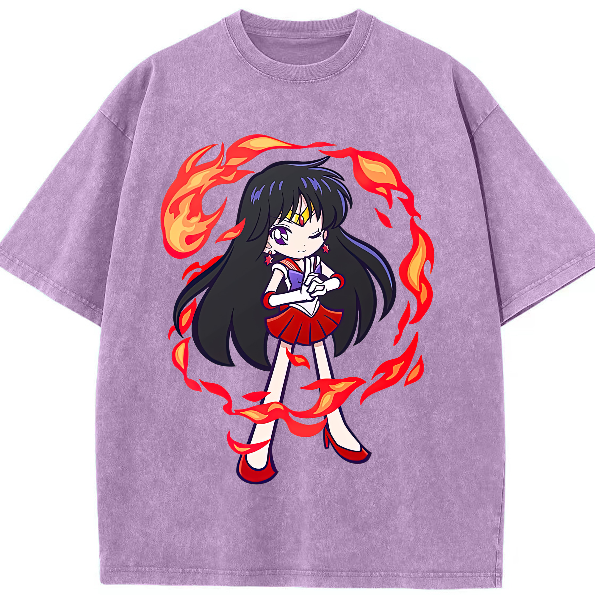 （画像用） 美少女戦士セーラームーン 火野レイ ひの レイ Sailor Moon Hino Rei （セーラーマーズ,Sailor Mars） 綿100% ヴィンテージ風 半袖Tシャツ（フロントプリント）