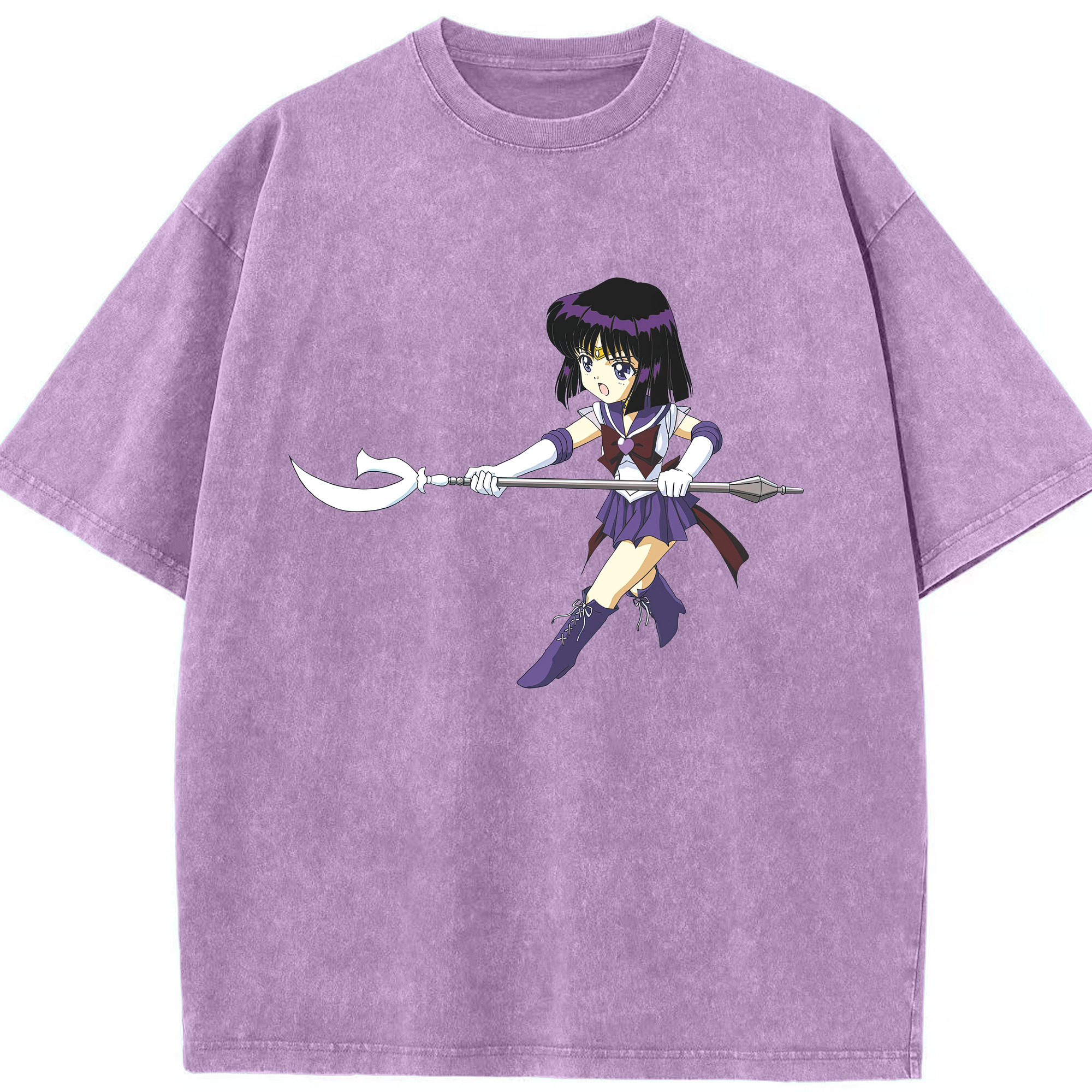 （画像用） 美少女戦士セーラームーン 土萠ほたる Sailor Moon Tomoe Hotaru （セーラーサターン；Sailor Saturn） 綿100% ヴィンテージ風 半袖Tシャツ（フロントプリント）