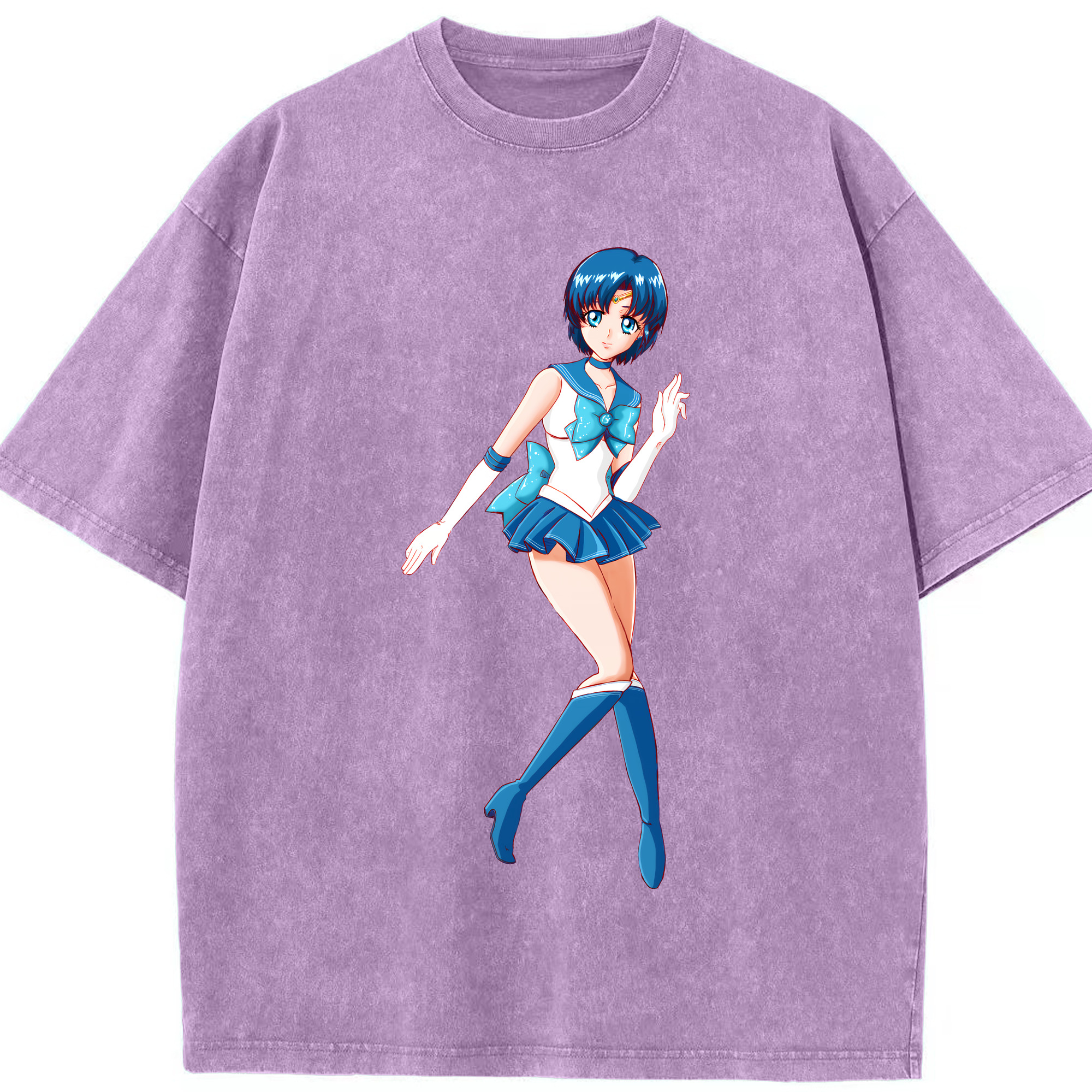 （画像用） 美少女戦士セーラームーン 水野 亜美 みずの あみ Sailor Moon Mizuno Ami 綿100% ヴィンテージ風 半袖Tシャツ（フロントプリント）