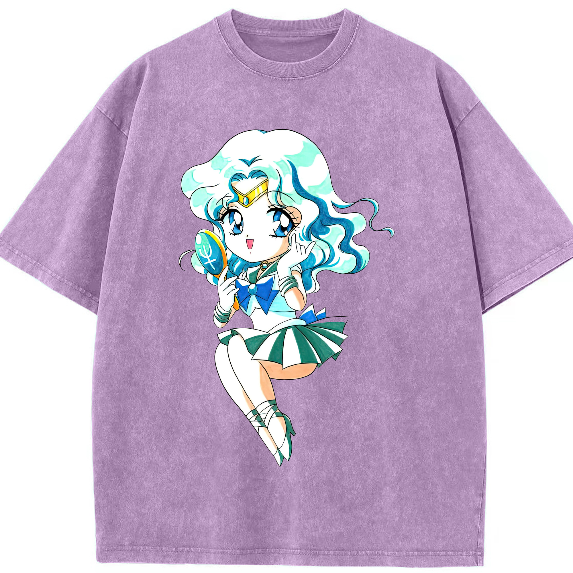 （画像用） 美少女戦士セーラームーン 海王 みちる（かいおう みちる） Sailor Moon Kaiou Michiru 綿100% ヴィンテージ風 半袖Tシャツ（フロントプリント）