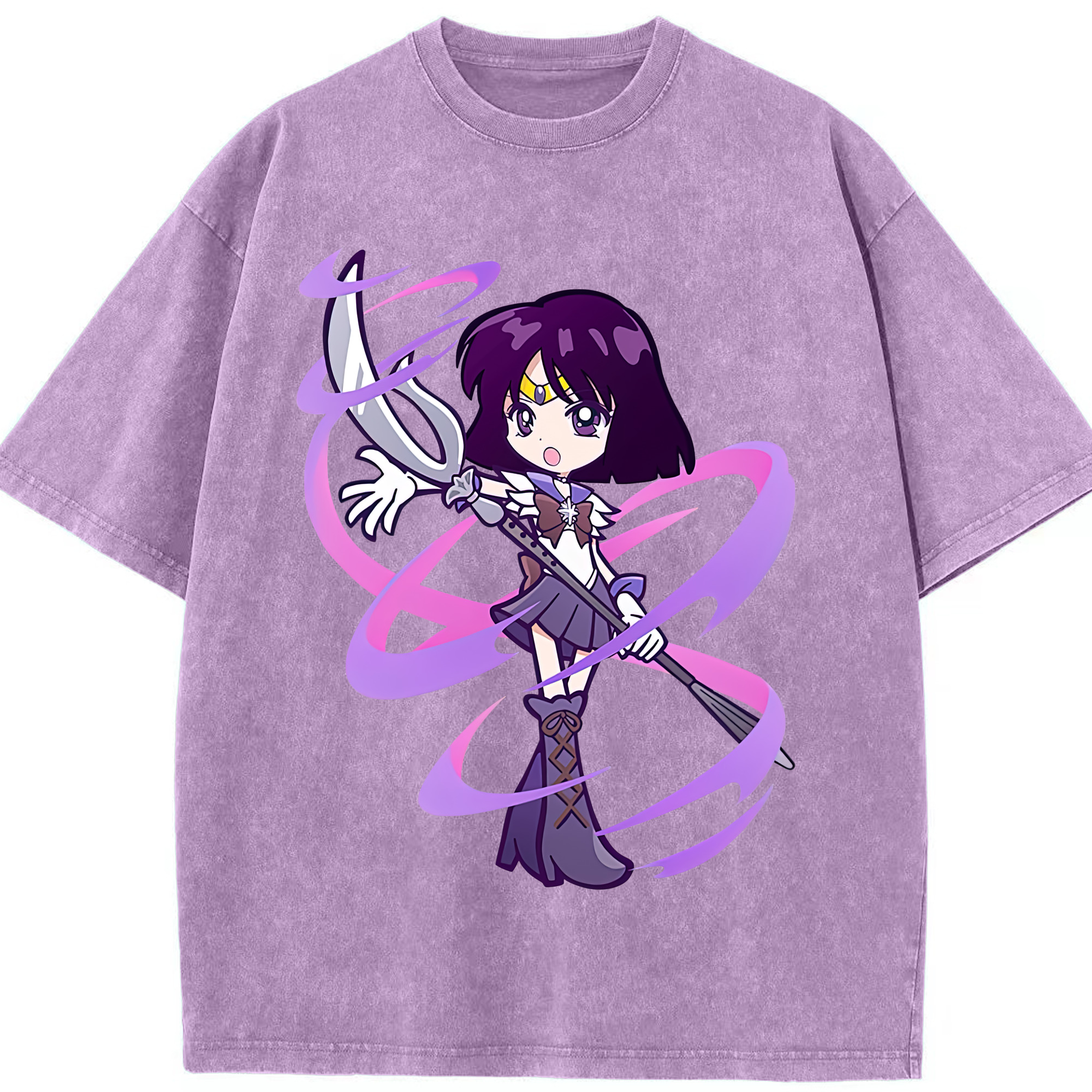 （画像用） 美少女戦士セーラームーン 土萠ほたる Sailor Moon Tomoe Hotaru （セーラーサターン；Sailor Saturn） 綿100% ヴィンテージ風 半袖Tシャツ（フロントプリント）