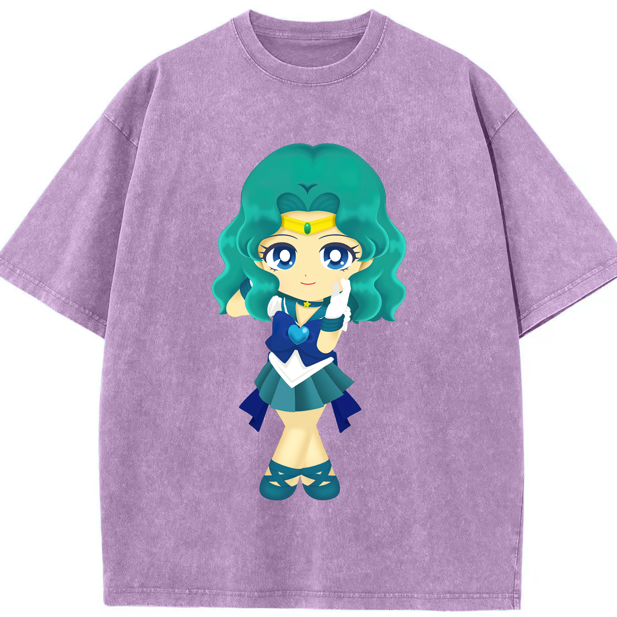 （画像用） 美少女戦士セーラームーン 海王 みちる（かいおう みちる） Sailor Moon Kaiou Michiru 綿100% ヴィンテージ風 半袖Tシャツ（フロントプリント）