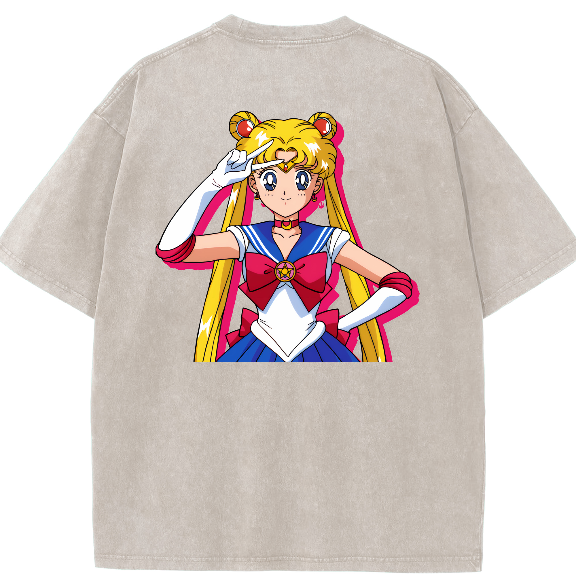 （画像用） 美少女戦士セーラームーン 月野 うさぎ つきの うさぎ Sailor Moon Tsukino Usagi 綿100% ヴィンテージ風 半袖Tシャツ（背面プリント）