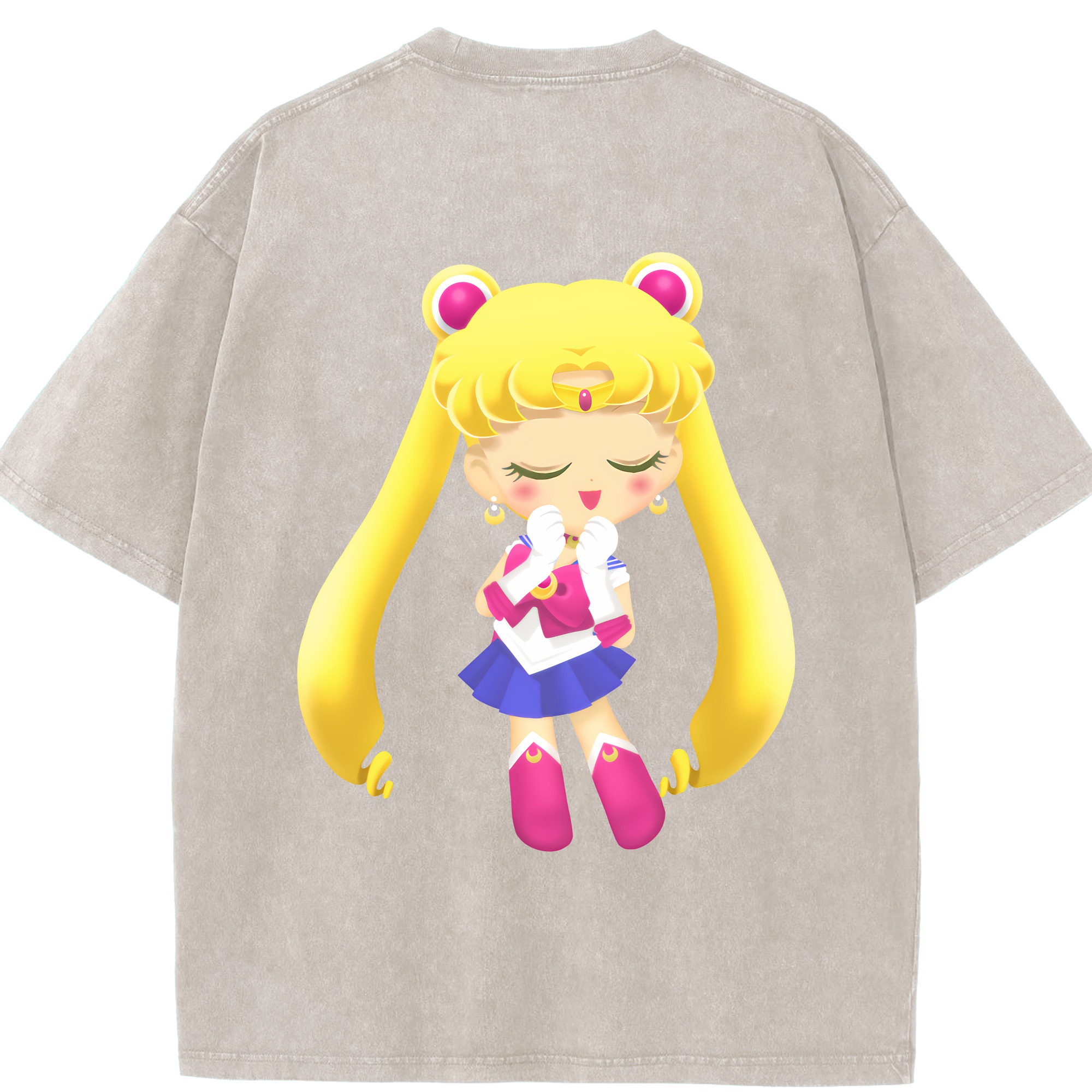（画像用） 美少女戦士セーラームーン 月野 うさぎ つきの うさぎ Sailor Moon Tsukino Usagi 綿100% ヴィンテージ風 半袖Tシャツ（背面プリント）