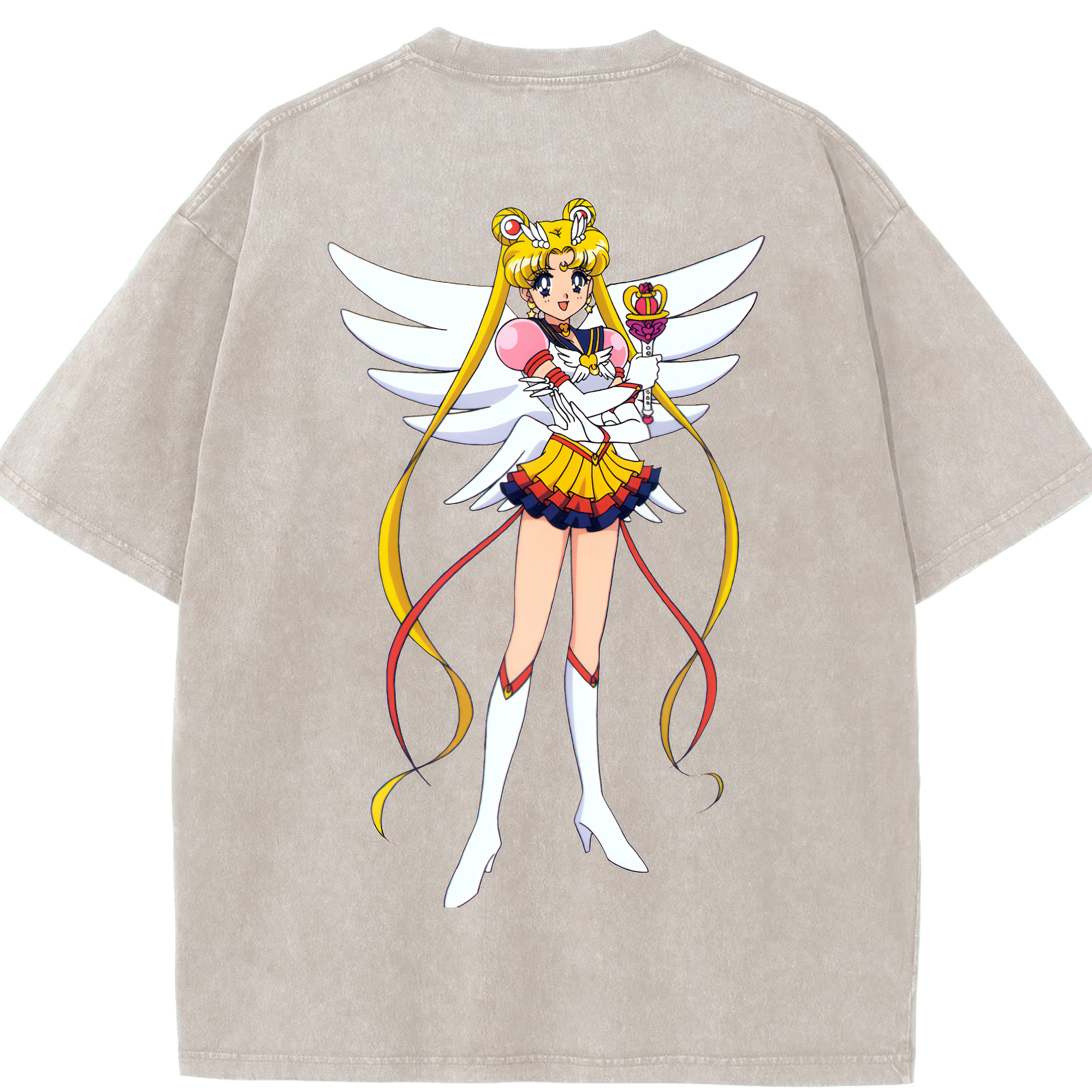 （画像用） 美少女戦士セーラームーン 月野 うさぎ つきの うさぎ Sailor Moon Tsukino Usagi 綿100% ヴィンテージ風 半袖Tシャツ（背面プリント）