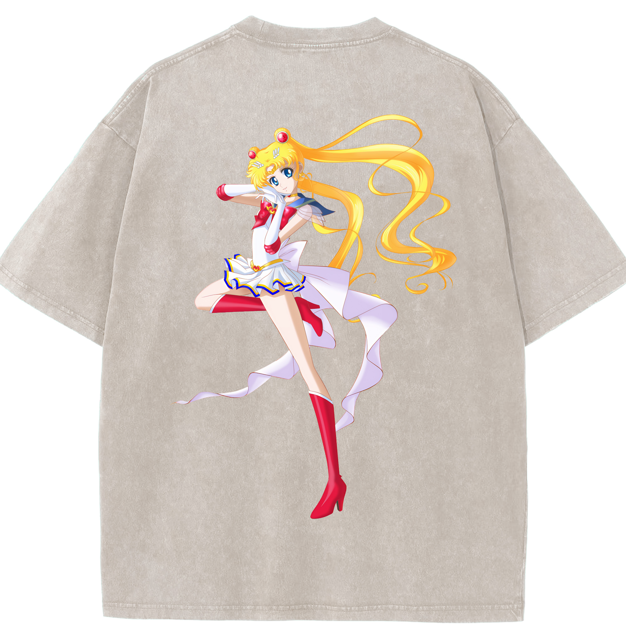 （画像用） 美少女戦士セーラームーン 月野 うさぎ つきの うさぎ Sailor Moon Tsukino Usagi 綿100% ヴィンテージ風 半袖Tシャツ（背面プリント）