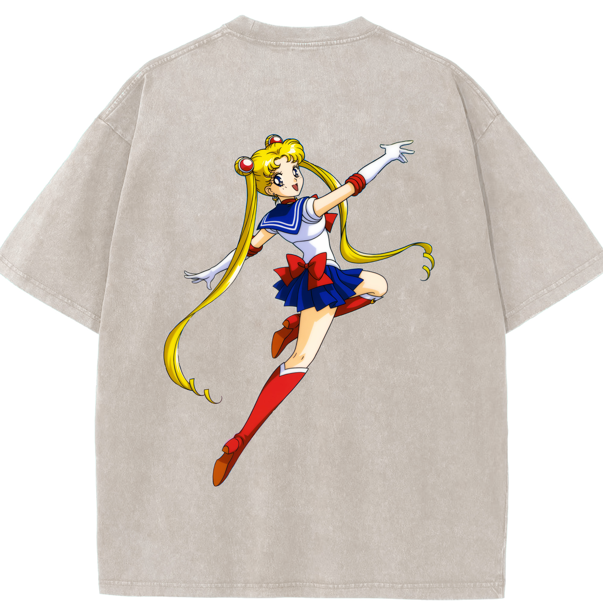 （画像用） 美少女戦士セーラームーン 月野 うさぎ つきの うさぎ Sailor Moon Tsukino Usagi 綿100% ヴィンテージ風 半袖Tシャツ（背面プリント）