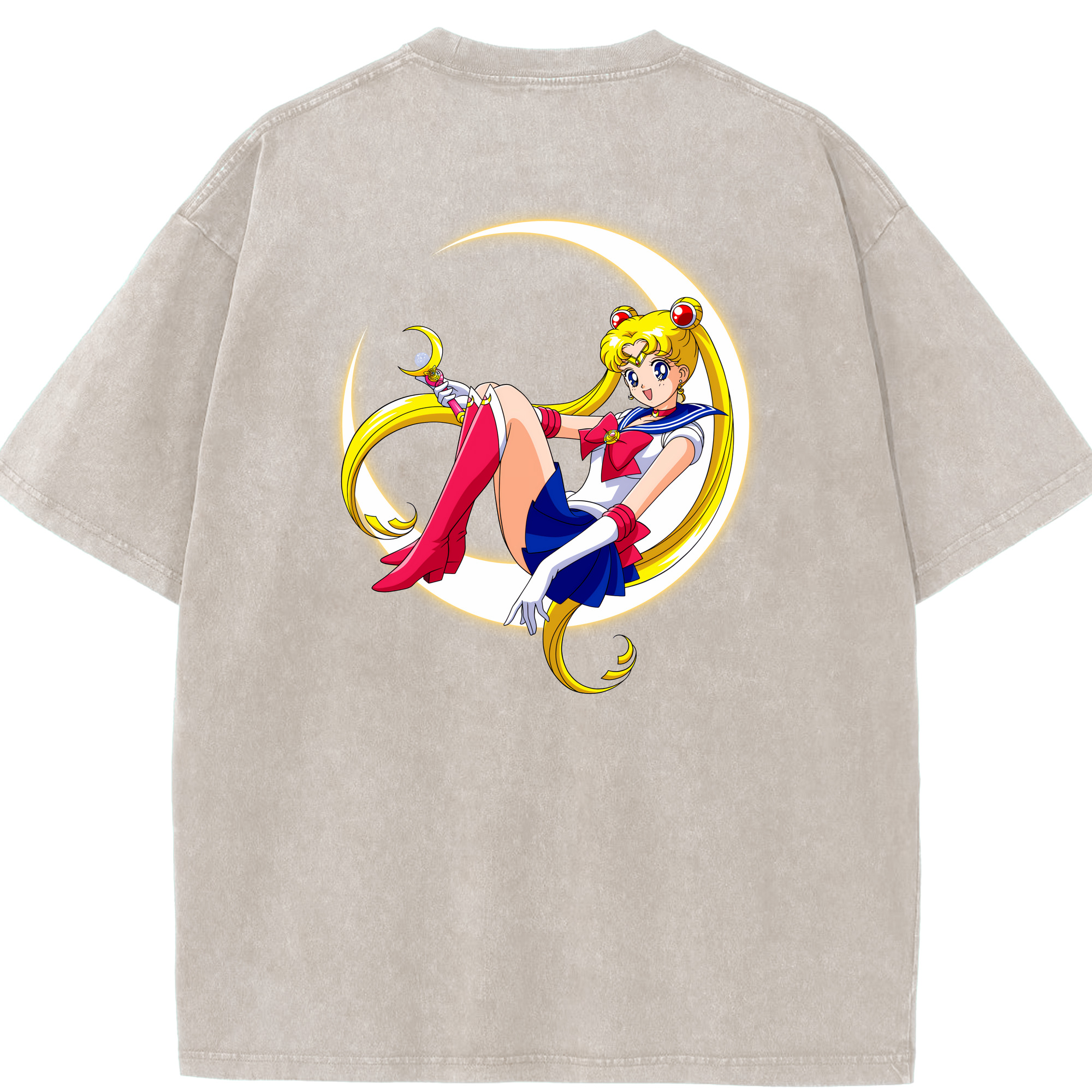 （画像用） 美少女戦士セーラームーン 月野 うさぎ つきの うさぎ Sailor Moon Tsukino Usagi 綿100% ヴィンテージ風 半袖Tシャツ（背面プリント）