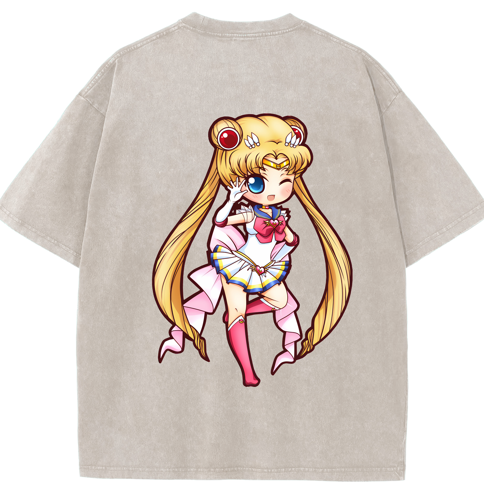 （画像用） 美少女戦士セーラームーン 月野 うさぎ つきの うさぎ Sailor Moon Tsukino Usagi 綿100% ヴィンテージ風 半袖Tシャツ（背面プリント）