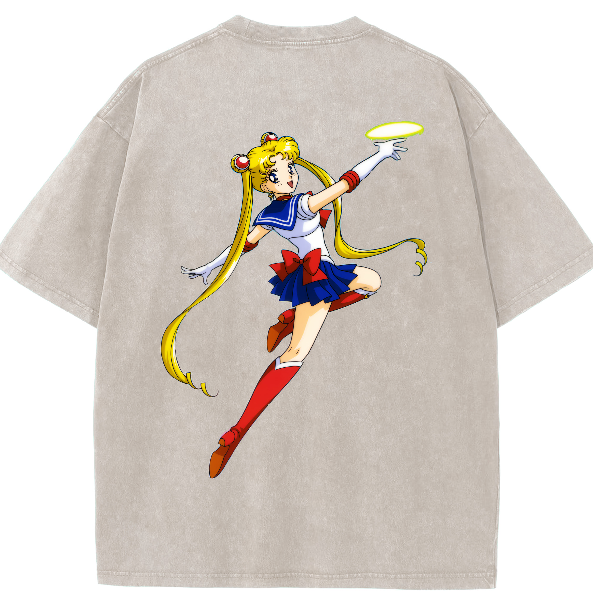 （画像用） 美少女戦士セーラームーン 月野 うさぎ つきの うさぎ Sailor Moon Tsukino Usagi 綿100% ヴィンテージ風 半袖Tシャツ（背面プリント）