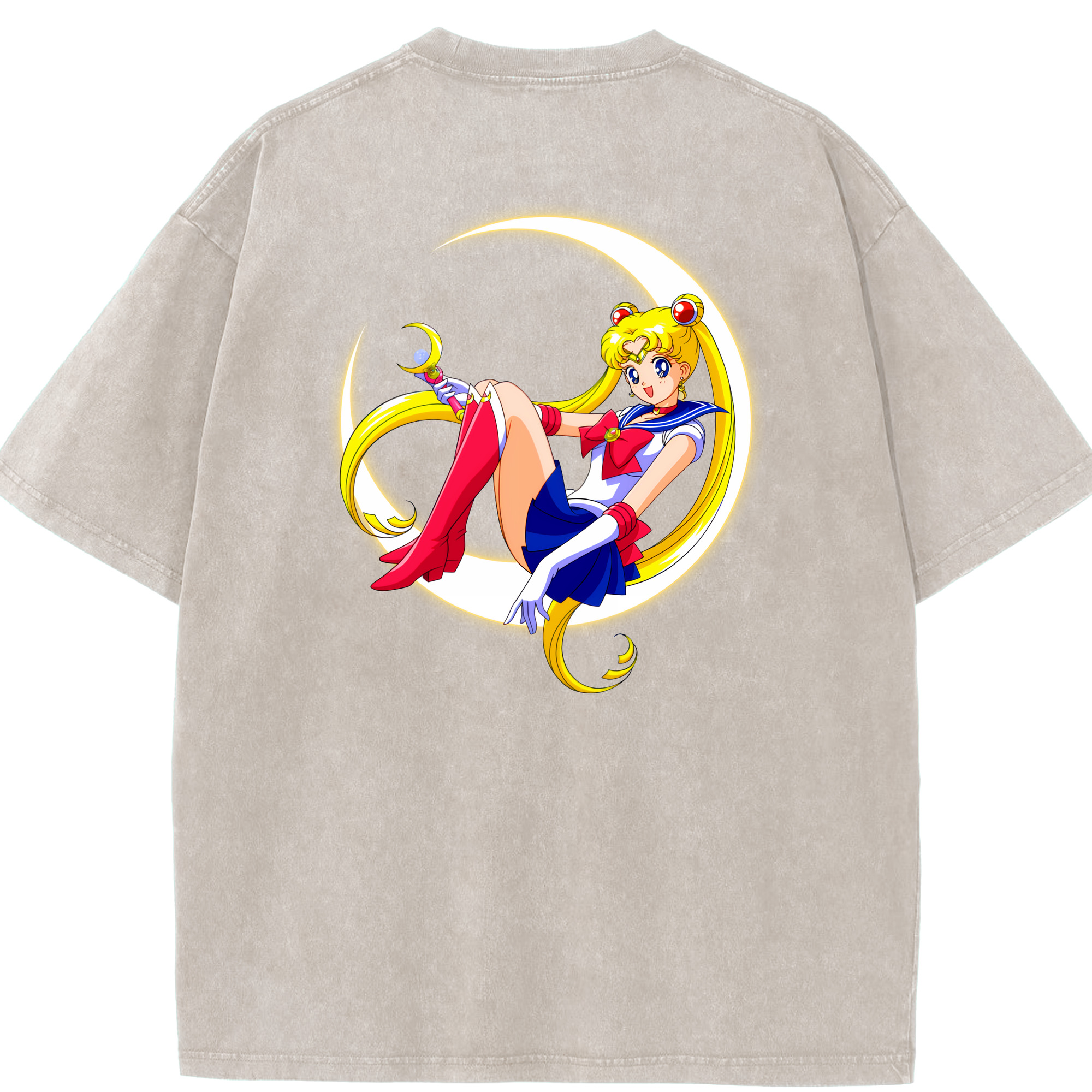 （画像用） 美少女戦士セーラームーン 月野 うさぎ つきの うさぎ Sailor Moon Tsukino Usagi 綿100% ヴィンテージ風 半袖Tシャツ（背面プリント）