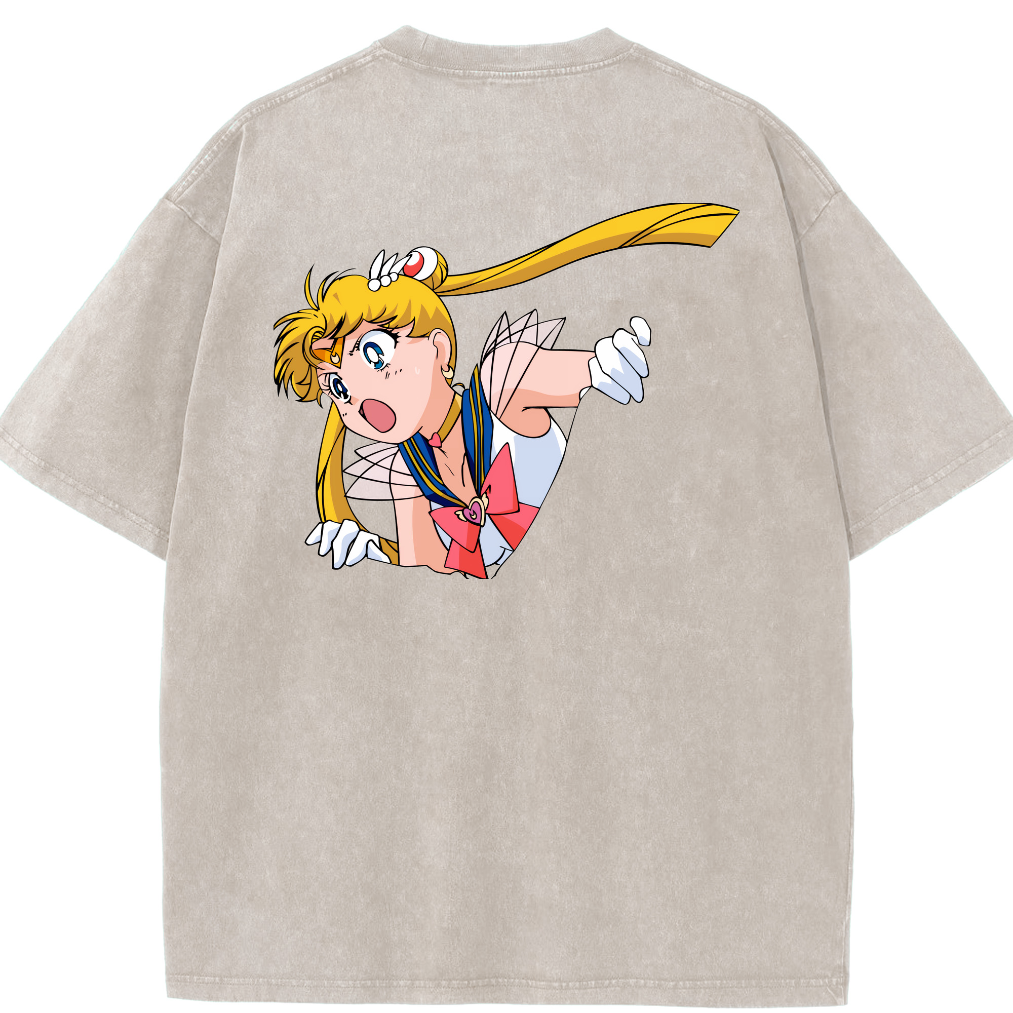 （画像用） 美少女戦士セーラームーン 月野 うさぎ つきの うさぎ Sailor Moon Tsukino Usagi 綿100% ヴィンテージ風 半袖Tシャツ（背面プリント）