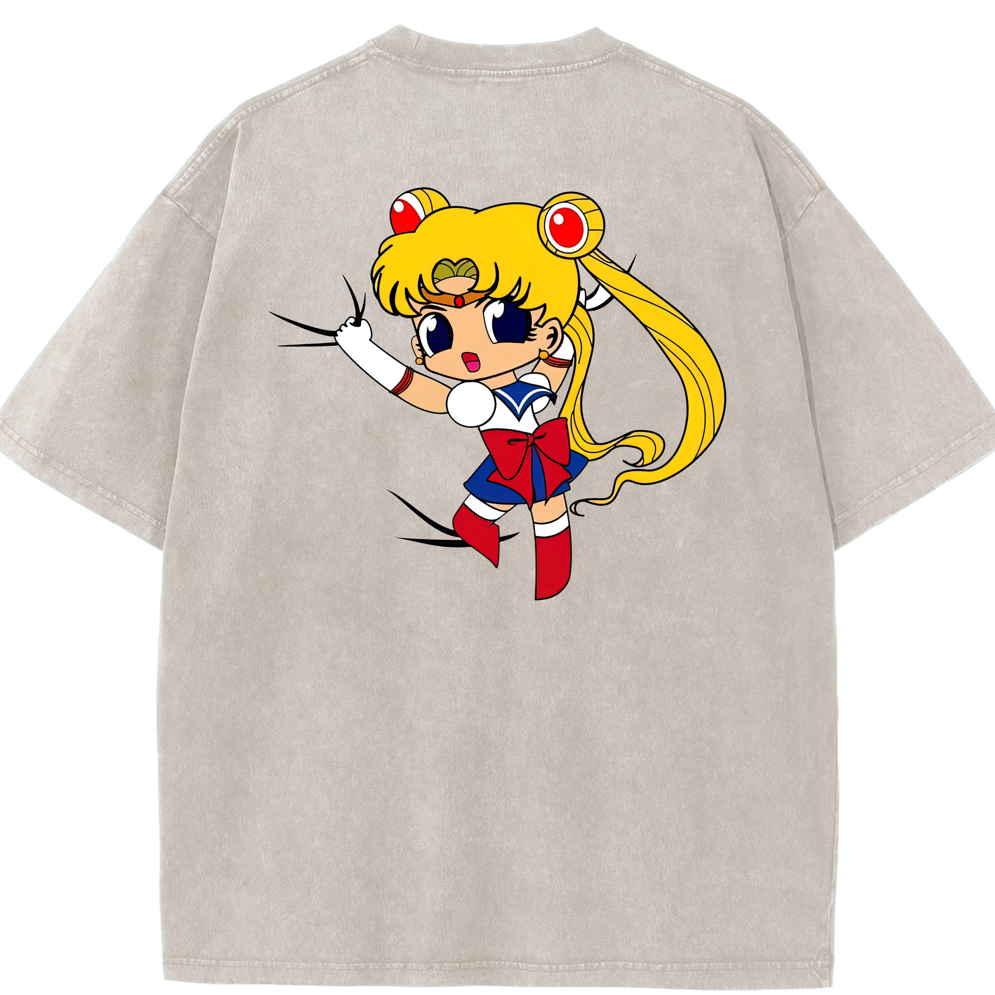 （画像用） 美少女戦士セーラームーン 月野 うさぎ つきの うさぎ Sailor Moon Tsukino Usagi 綿100% ヴィンテージ風 半袖Tシャツ（背面プリント）