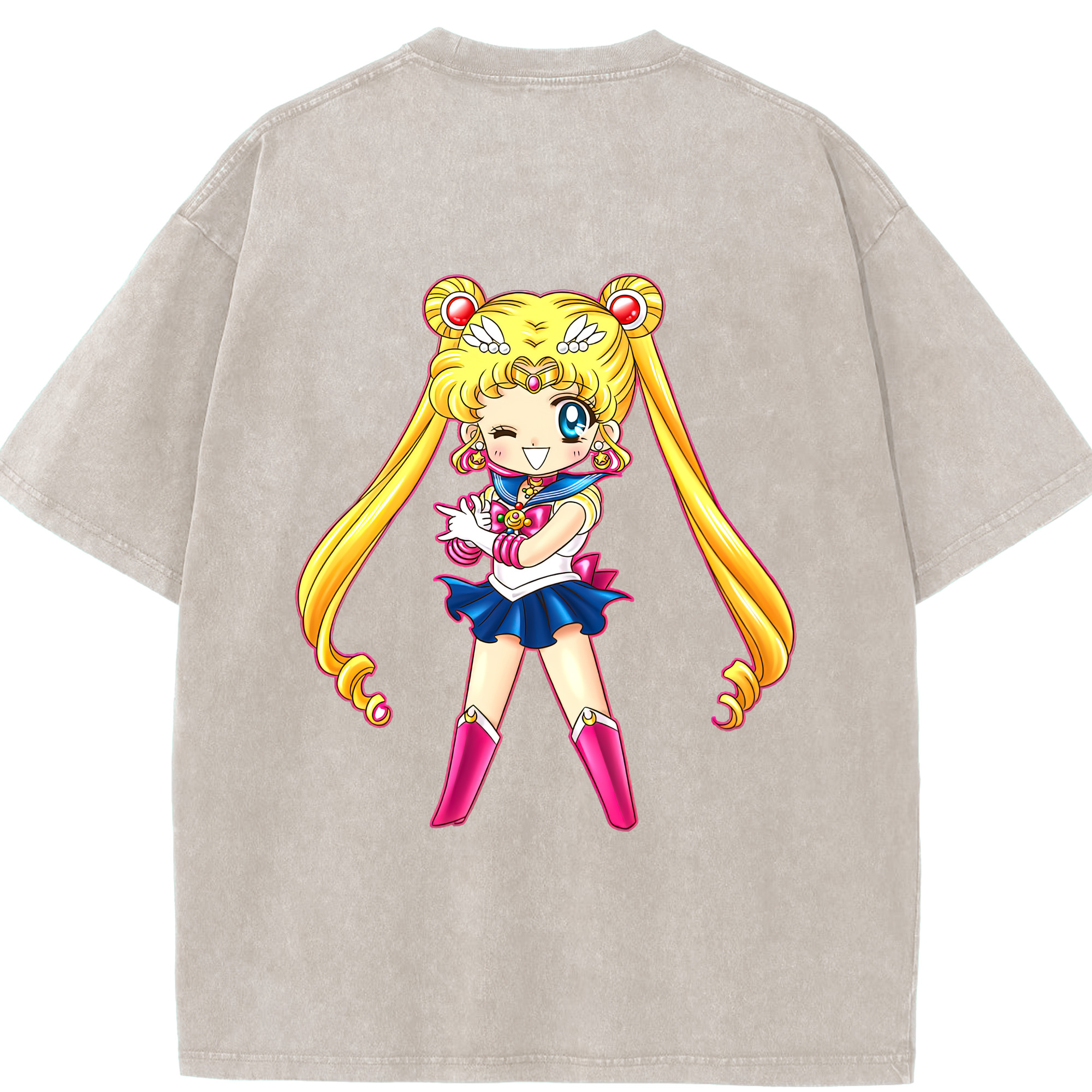 （画像用） 美少女戦士セーラームーン 月野 うさぎ つきの うさぎ Sailor Moon Tsukino Usagi 綿100% ヴィンテージ風 半袖Tシャツ（背面プリント）