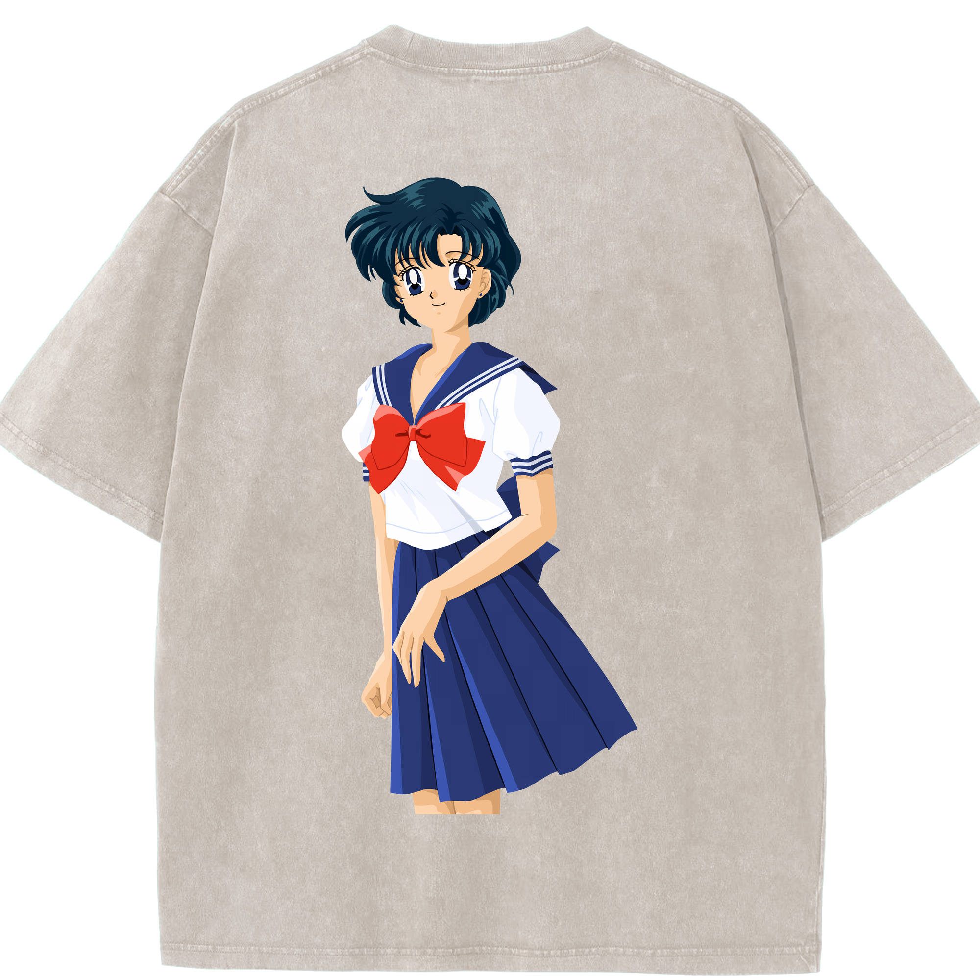 （画像用） 美少女戦士セーラームーン 水野 亜美 みずの あみ Sailor Moon Mizuno Ami 綿100% ヴィンテージ風 半袖Tシャツ（背面プリント）