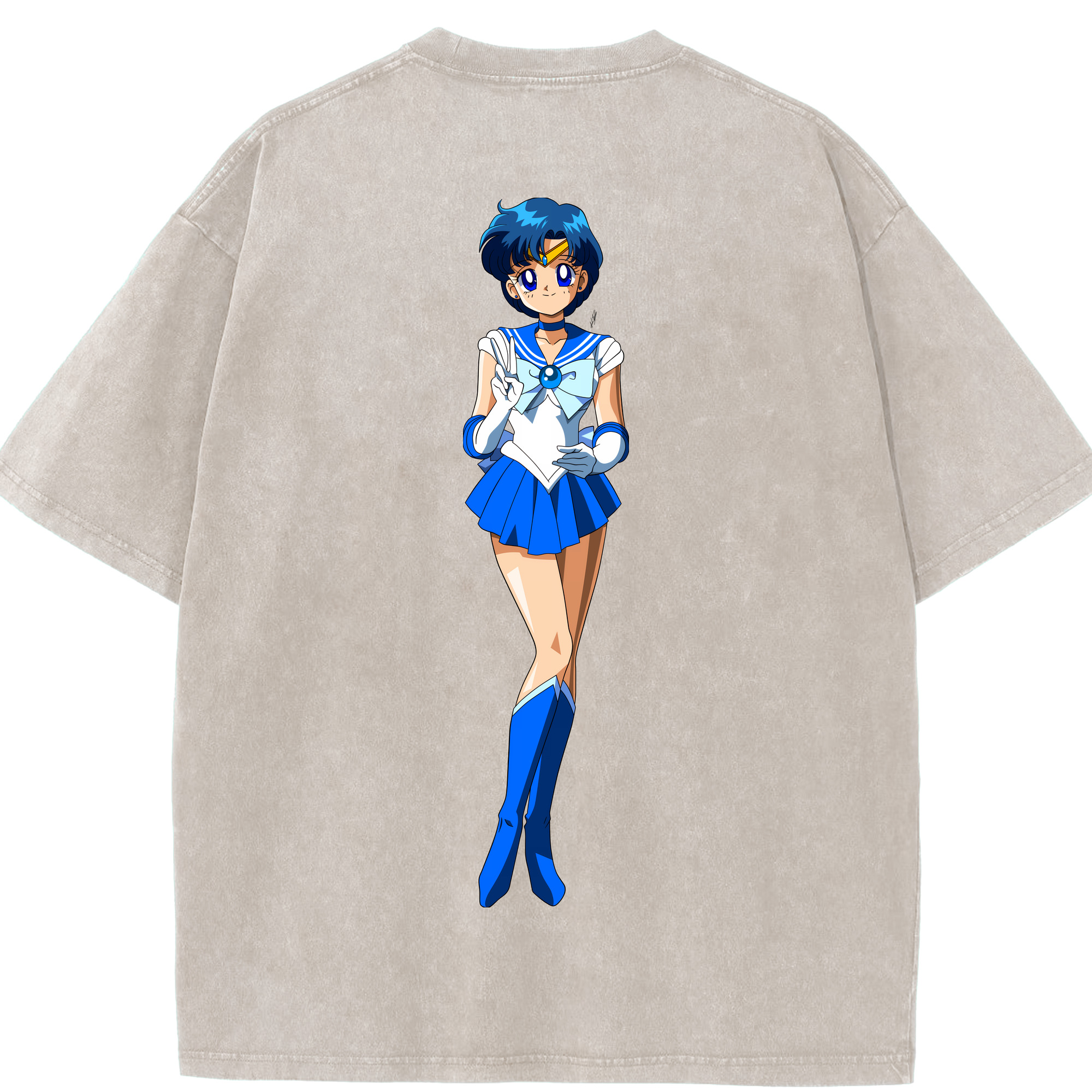 （画像用） 美少女戦士セーラームーン 水野 亜美 みずの あみ Sailor Moon Mizuno Ami 綿100% ヴィンテージ風 半袖Tシャツ（背面プリント）