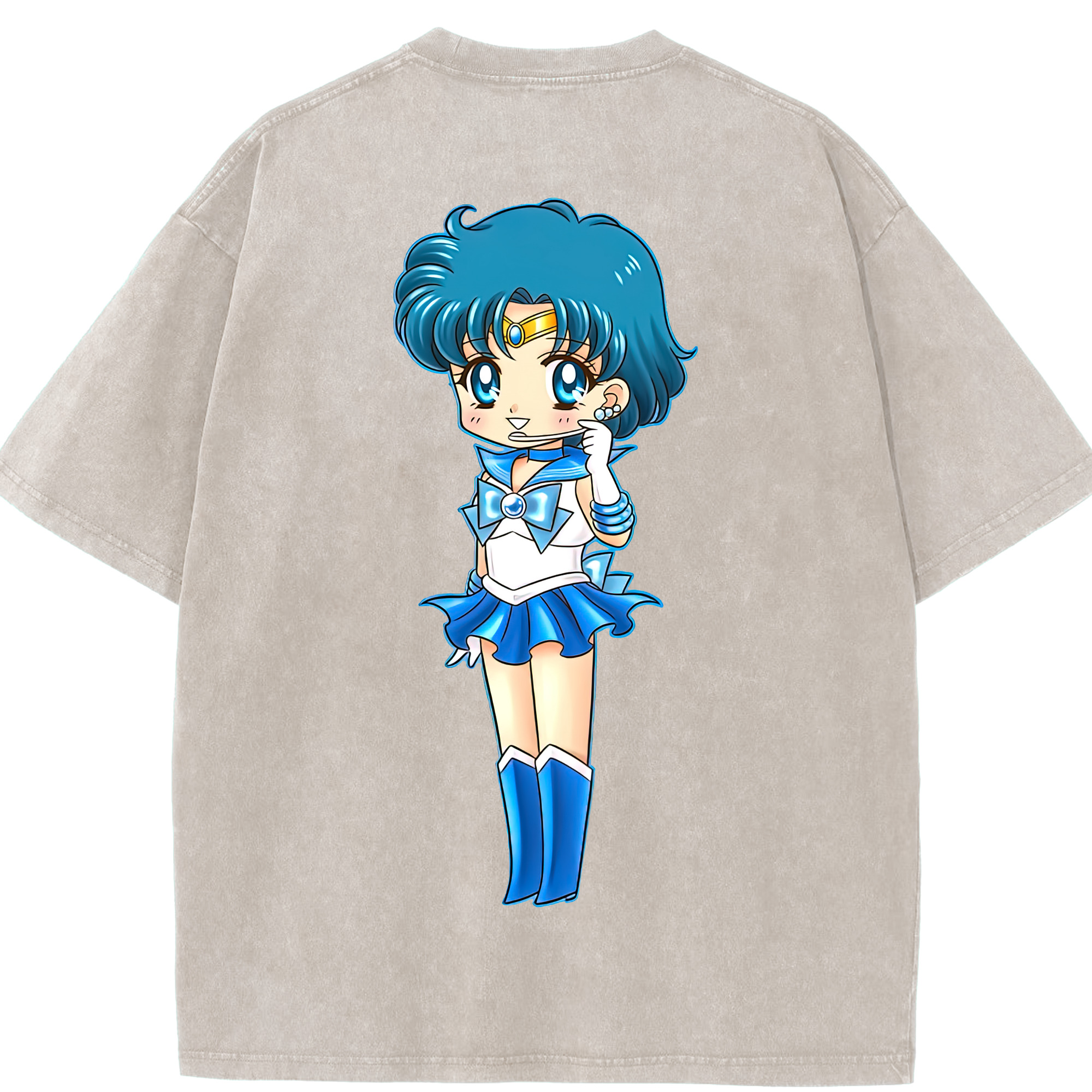（画像用） 美少女戦士セーラームーン 水野 亜美 みずの あみ Sailor Moon Mizuno Ami 綿100% ヴィンテージ風 半袖Tシャツ（背面プリント）