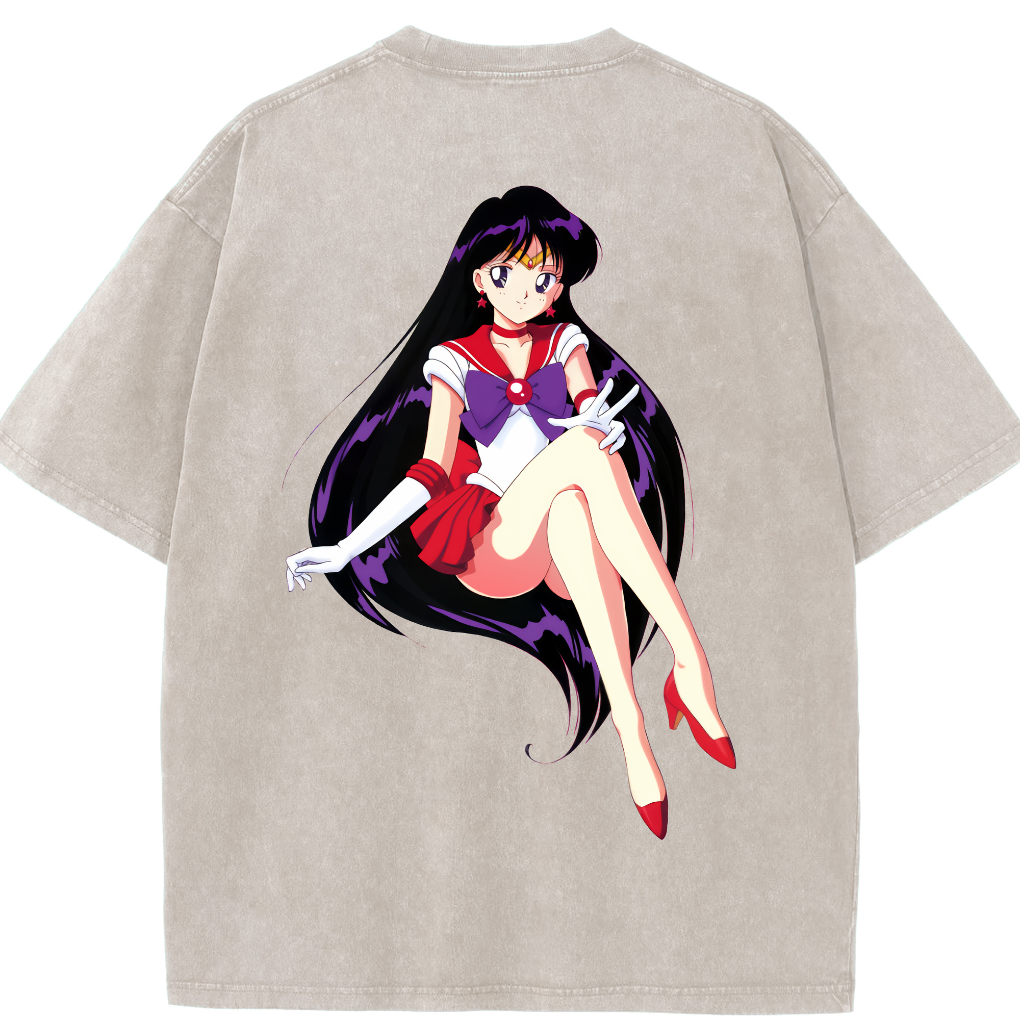 （画像用） 美少女戦士セーラームーン 火野レイ ひの レイ Sailor Moon Hino Rei （セーラーマーズ,Sailor Mars） 綿100% ヴィンテージ風 半袖Tシャツ（背面プリント）