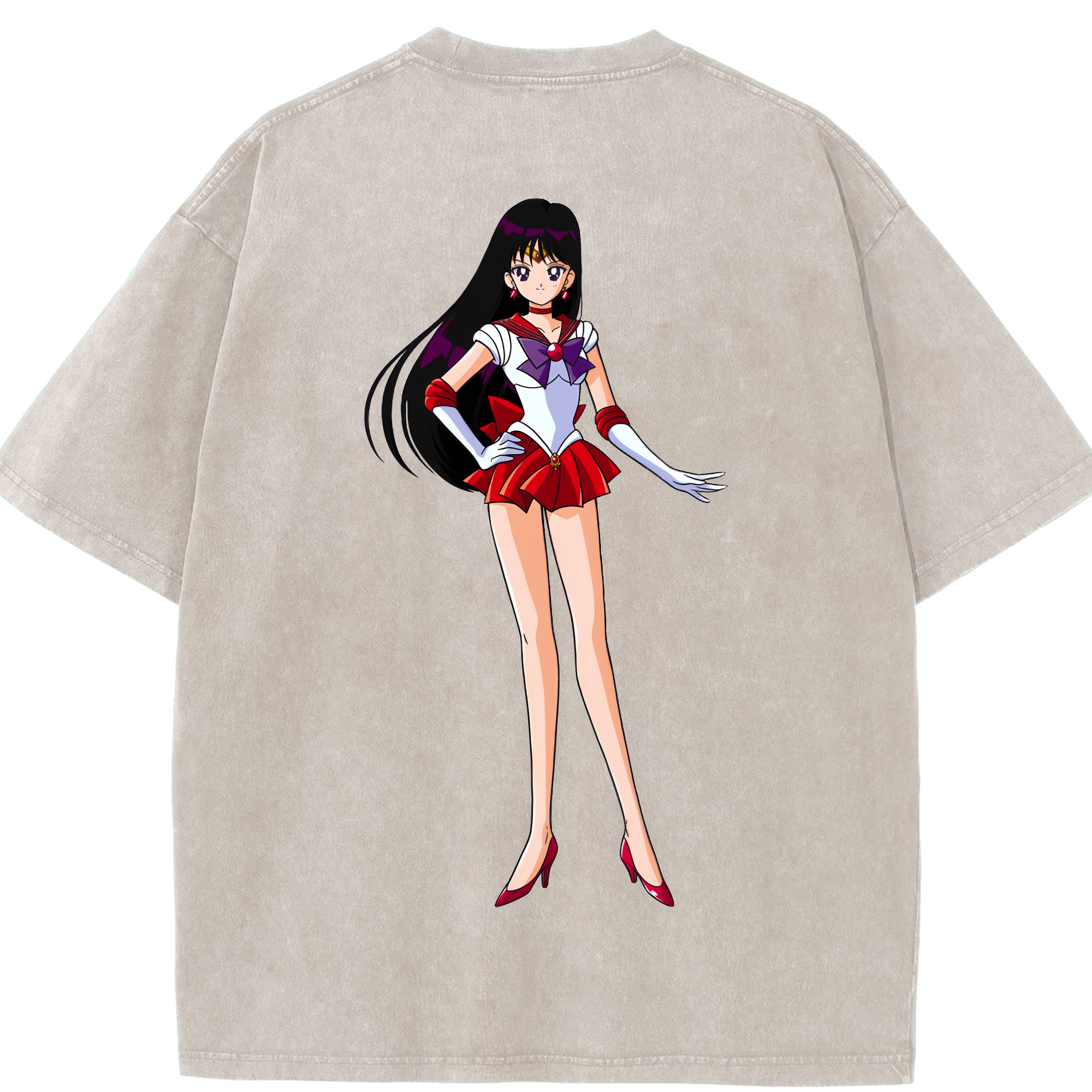 （画像用） 美少女戦士セーラームーン 火野レイ ひの レイ Sailor Moon Hino Rei （セーラーマーズ,Sailor Mars） 綿100% ヴィンテージ風 半袖Tシャツ（背面プリント）
