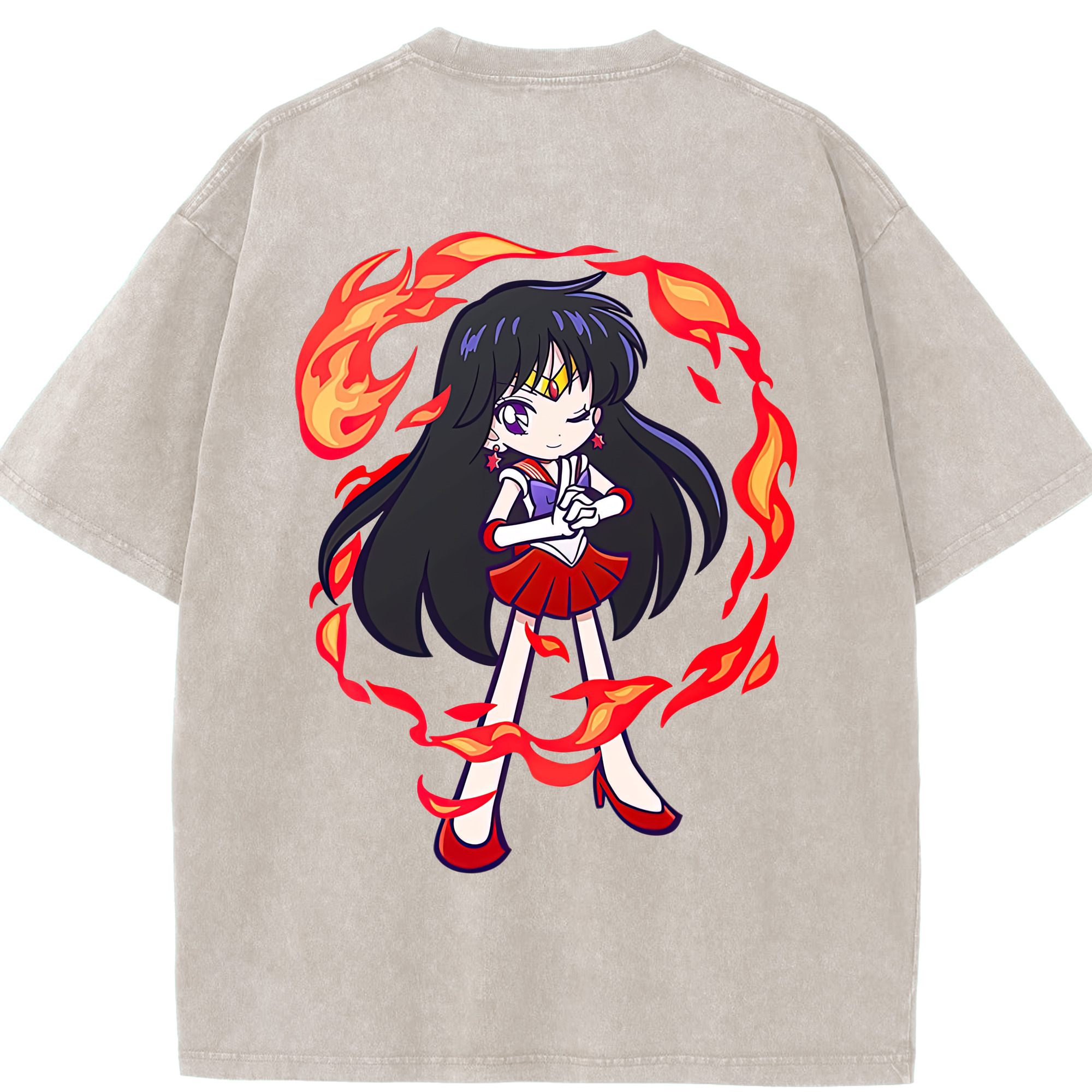 （画像用） 美少女戦士セーラームーン 火野レイ ひの レイ Sailor Moon Hino Rei （セーラーマーズ,Sailor Mars） 綿100% ヴィンテージ風 半袖Tシャツ（背面プリント）