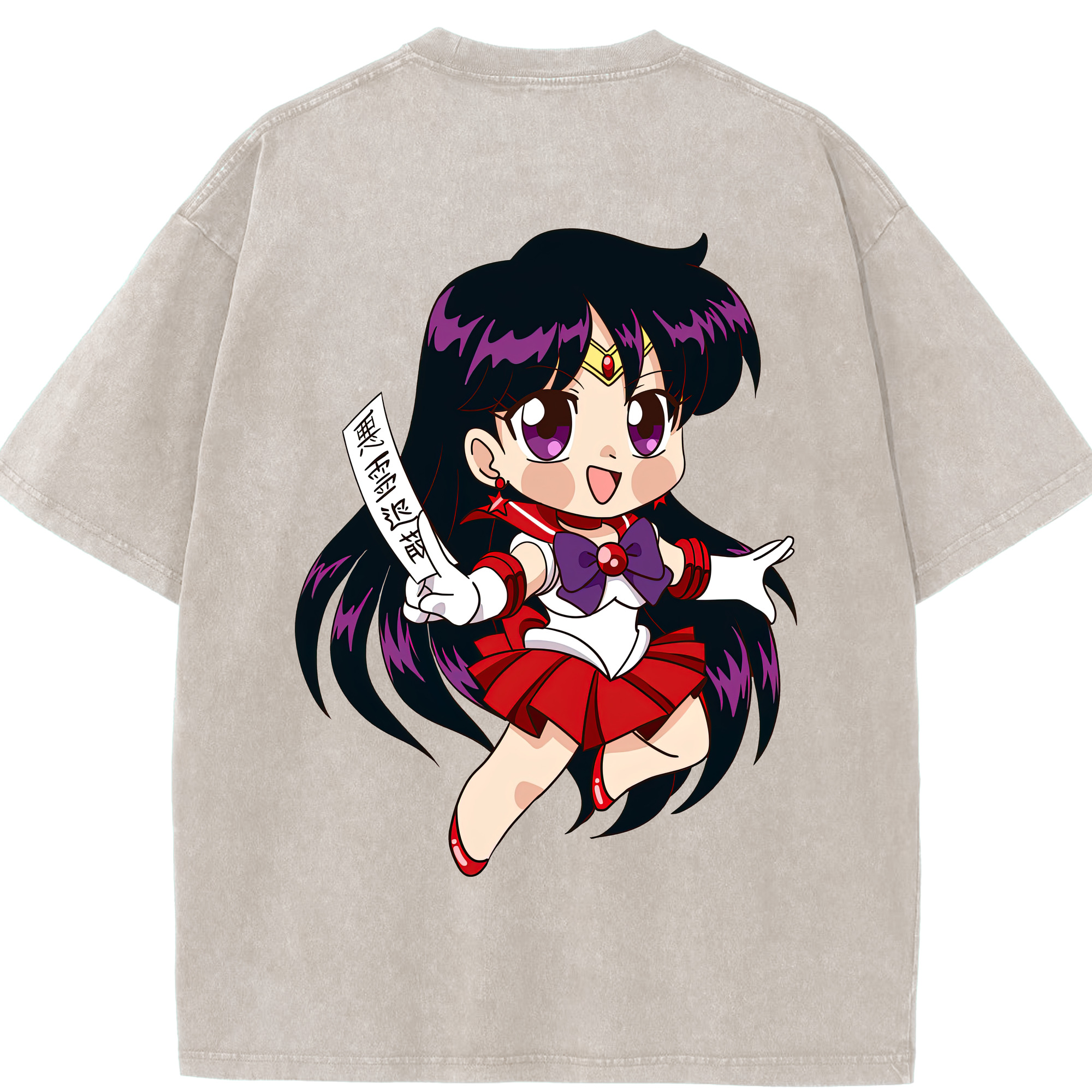 （画像用） 美少女戦士セーラームーン 火野レイ ひの レイ Sailor Moon Hino Rei （セーラーマーズ,Sailor Mars） 綿100% ヴィンテージ風 半袖Tシャツ（背面プリント）