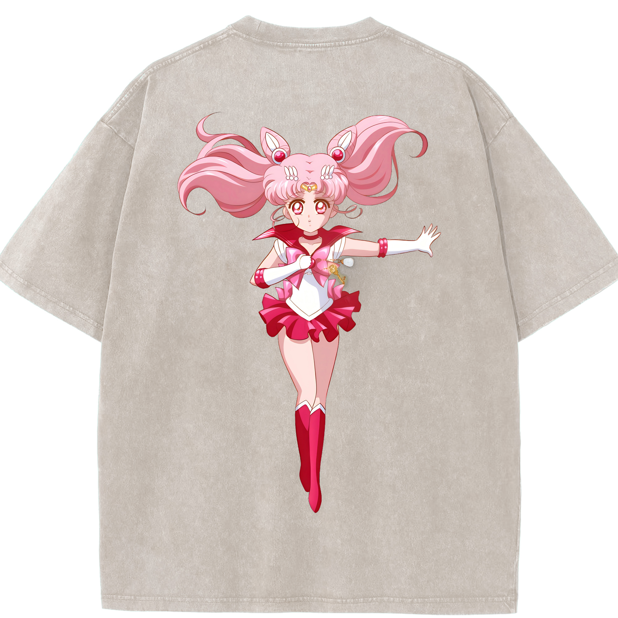 （画像用） 美少女戦士セーラームーン ちびうさ Sailor Moon Chibiusa Tsukino Usagi Small Lady Serenity 綿100% ヴィンテージ風 半袖Tシャツ（背面プリント）