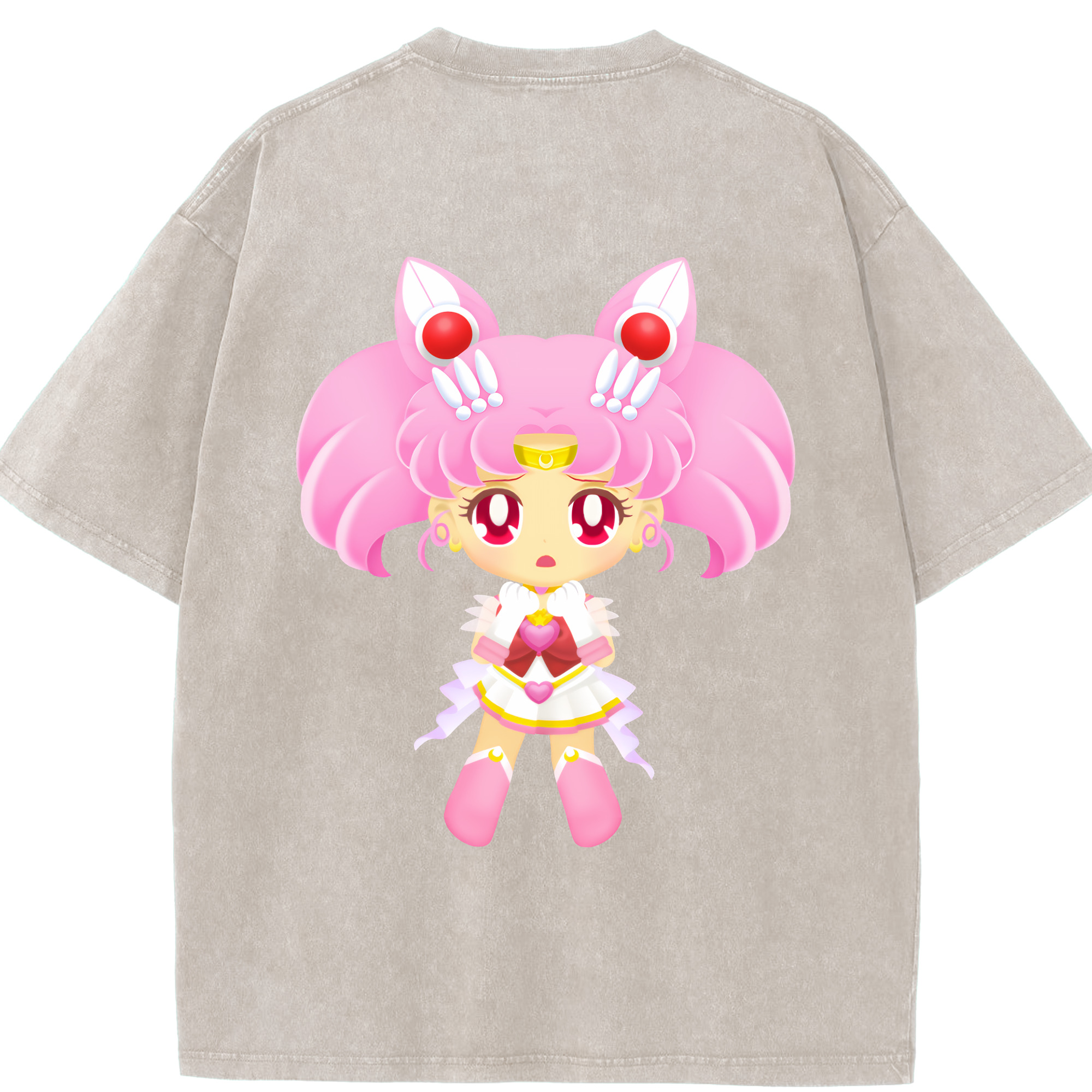 （画像用） 美少女戦士セーラームーン ちびうさ Sailor Moon Chibiusa Tsukino Usagi Small Lady Serenity 綿100% ヴィンテージ風 半袖Tシャツ（背面プリント）