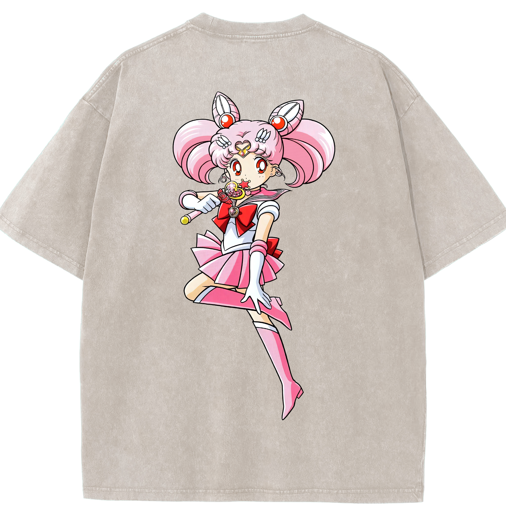 （画像用） 美少女戦士セーラームーン ちびうさ Sailor Moon Chibiusa Tsukino Usagi Small Lady Serenity 綿100% ヴィンテージ風 半袖Tシャツ（背面プリント）