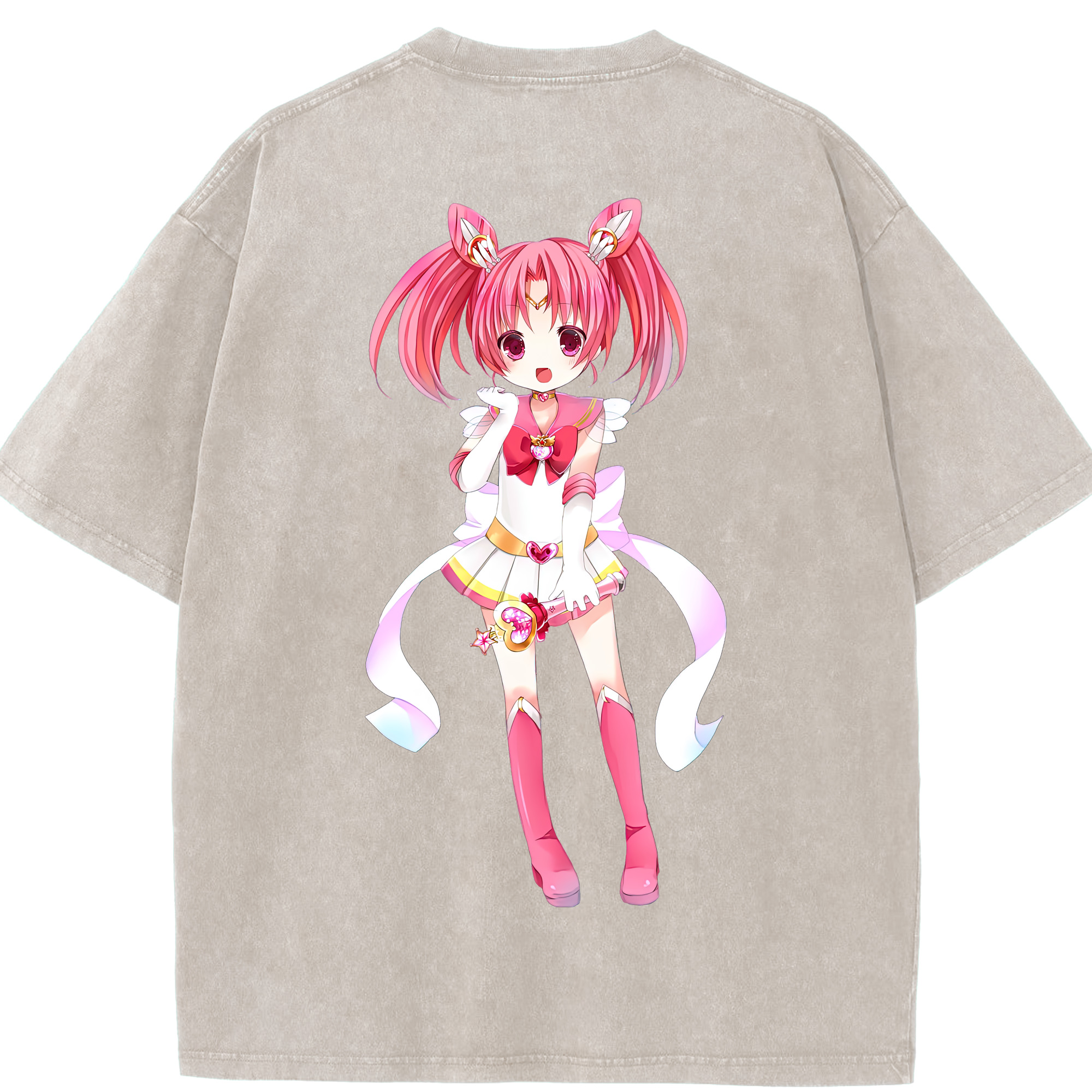 （画像用） 美少女戦士セーラームーン ちびうさ Sailor Moon Chibiusa Tsukino Usagi Small Lady Serenity 綿100% ヴィンテージ風 半袖Tシャツ（背面プリント）