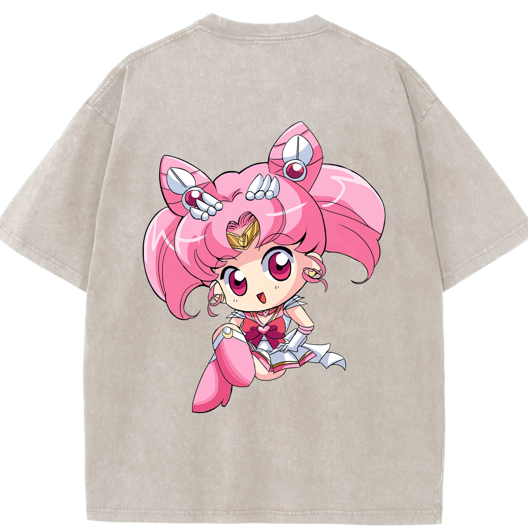 （画像用） 美少女戦士セーラームーン ちびうさ Sailor Moon Chibiusa Tsukino Usagi Small Lady Serenity 綿100% ヴィンテージ風 半袖Tシャツ（背面プリント）