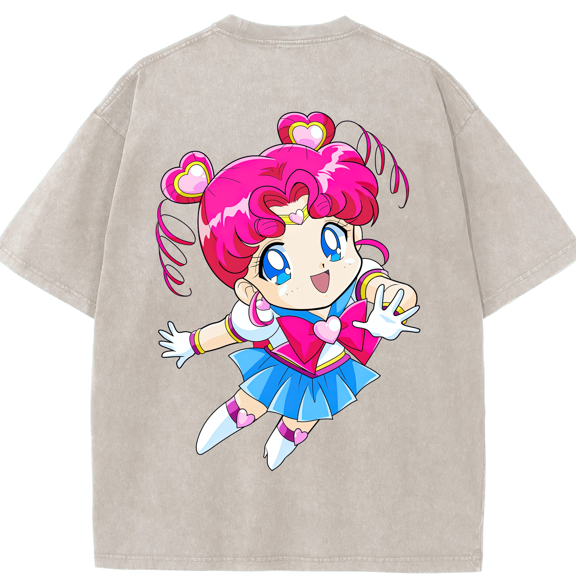 （画像用） 美少女戦士セーラームーン ちびうさ Sailor Moon Chibiusa Tsukino Usagi Small Lady Serenity 綿100% ヴィンテージ風 半袖Tシャツ（背面プリント）
