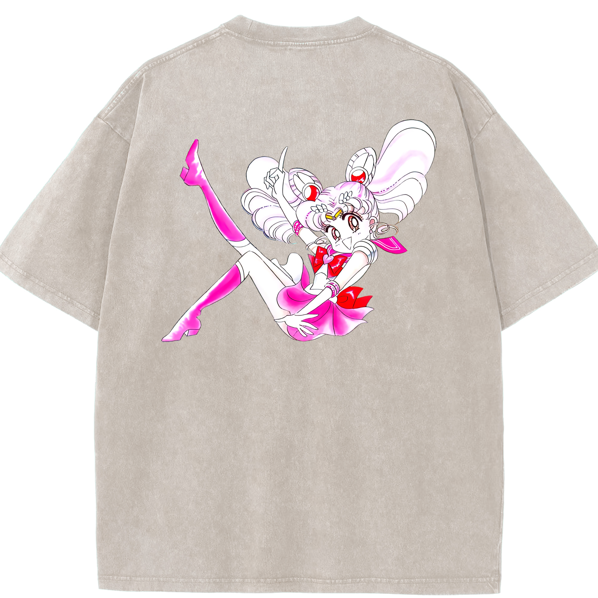 （画像用） 美少女戦士セーラームーン ちびうさ Sailor Moon Chibiusa Tsukino Usagi Small Lady Serenity 綿100% ヴィンテージ風 半袖Tシャツ（背面プリント）