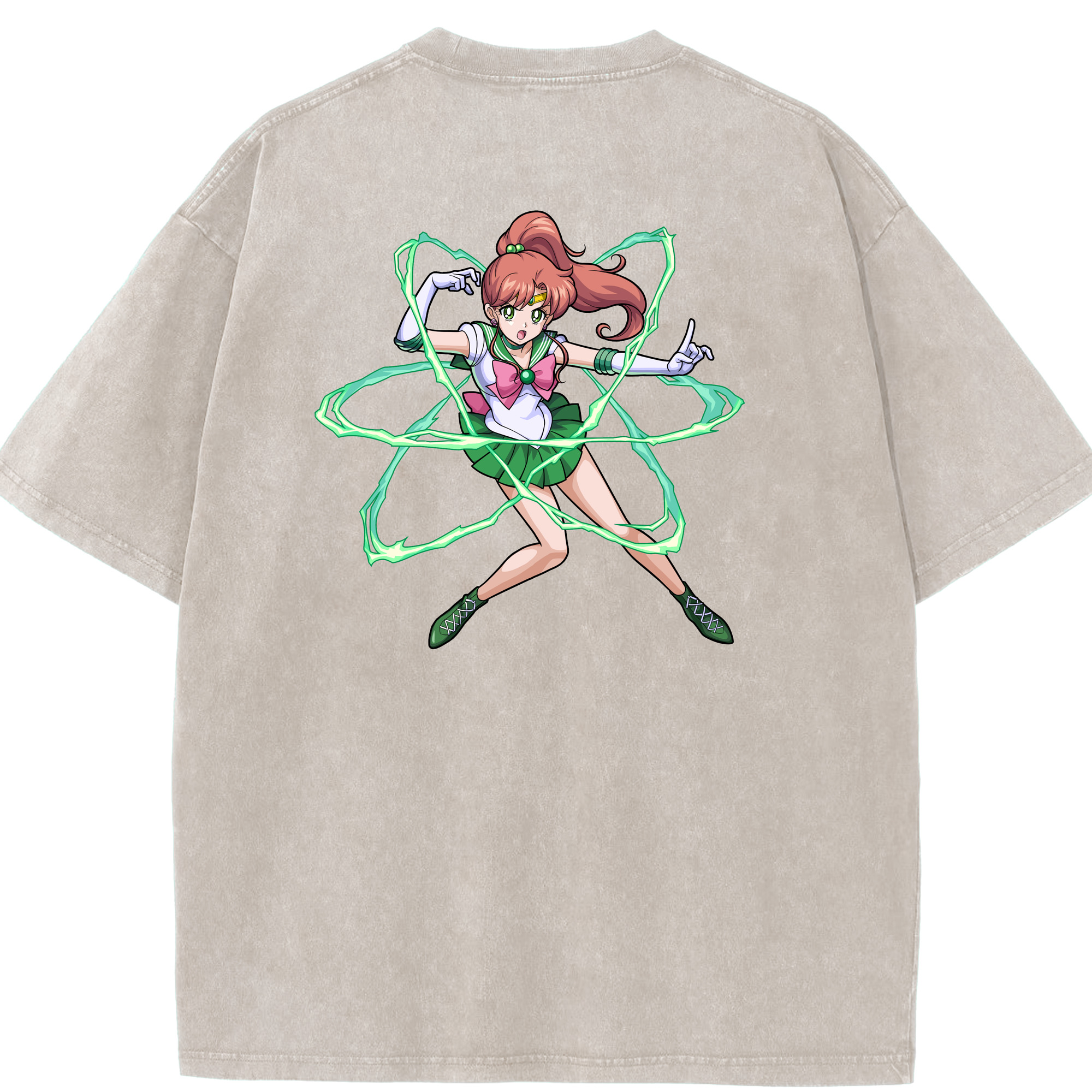 （画像用） 美少女戦士セーラームーン 木野 まこと きの まこと Sailor Moon Kino Makoto （セーラージュピター；Sailor Jupiter） 綿100% ヴィンテージ風 半袖Tシャツ（背面プリント）