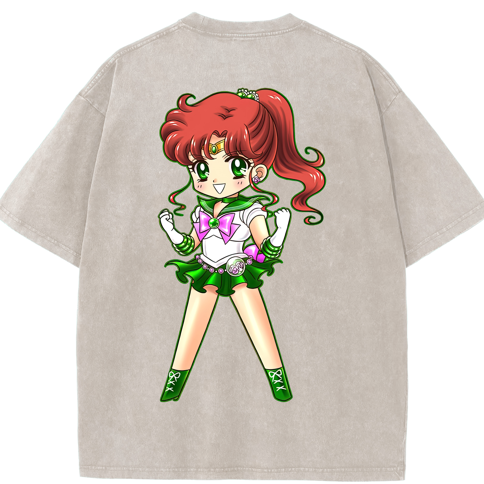 （画像用） 美少女戦士セーラームーン 木野 まこと きの まこと Sailor Moon Kino Makoto （セーラージュピター；Sailor Jupiter） 綿100% ヴィンテージ風 半袖Tシャツ（背面プリント）